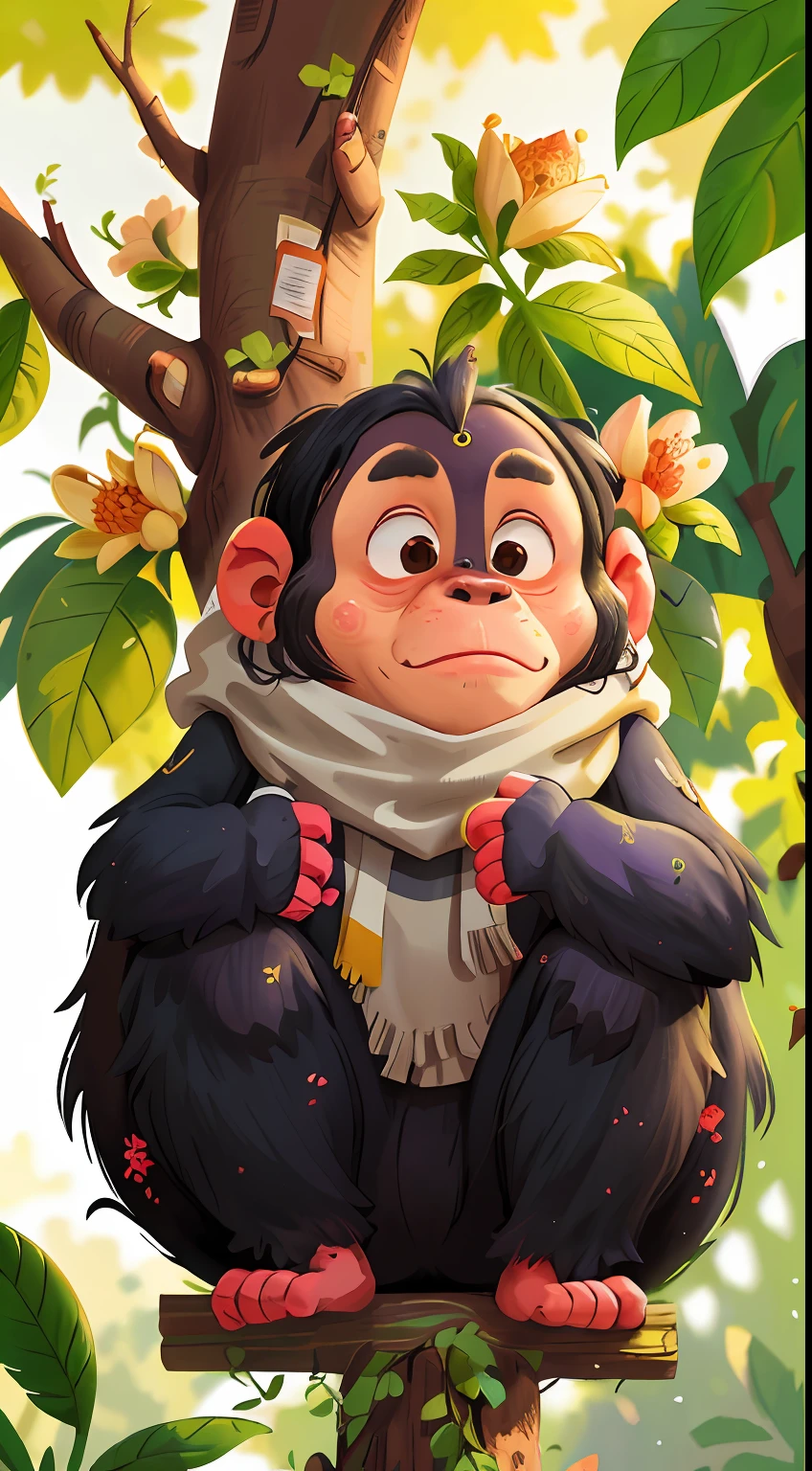 1Chimpanzee on the tree, perfect quality, clear focus (clutter - home: 0.8), (masterpiece: 1.2) (realistic: 1.2) (bokeh) (best quality) (detailed skin: 1.3) (complex details) (8K) (sharp focus), clean background, white background, long view composition, 85MM SHOT