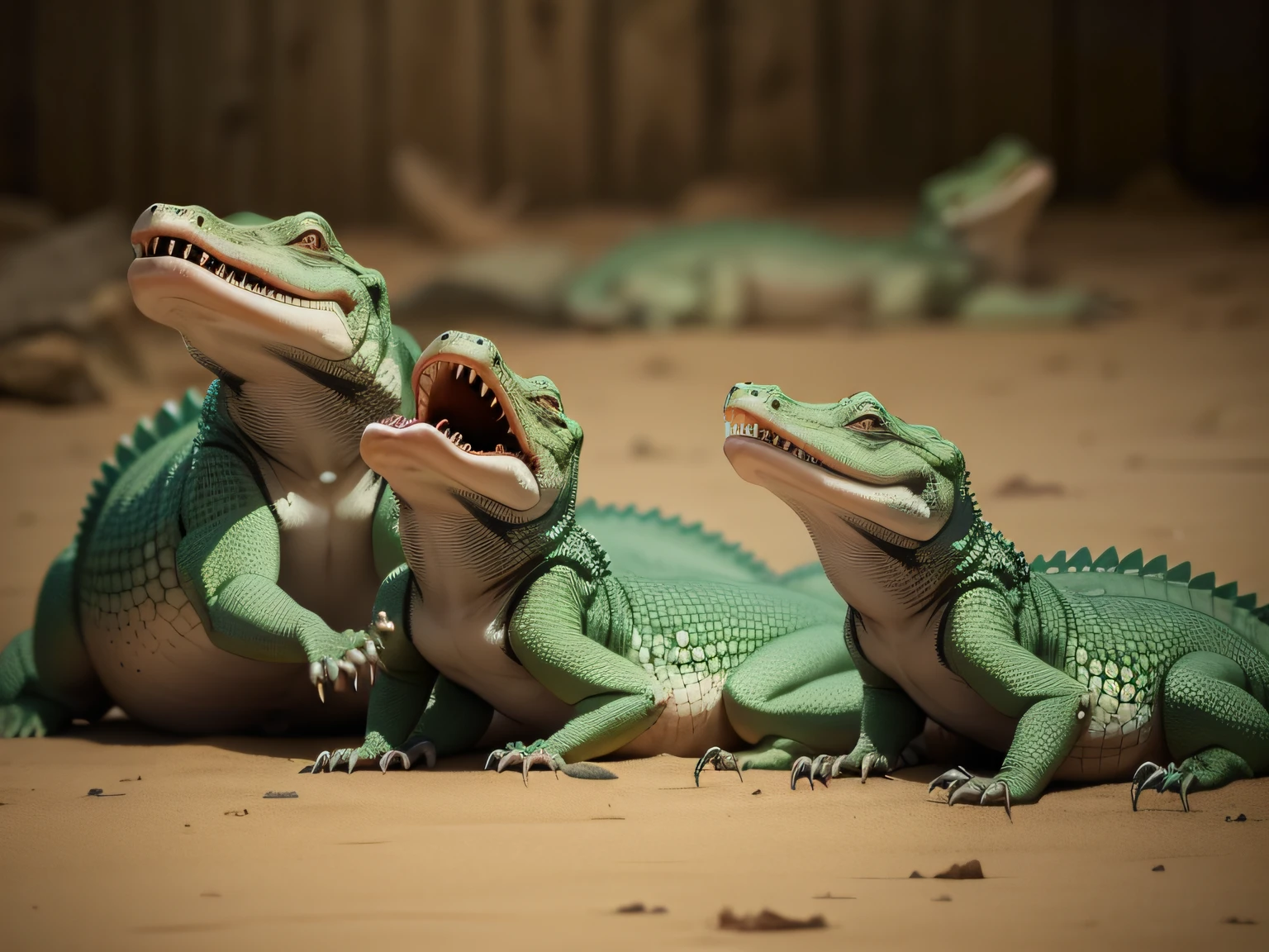 A group of newborn baby crocodiles