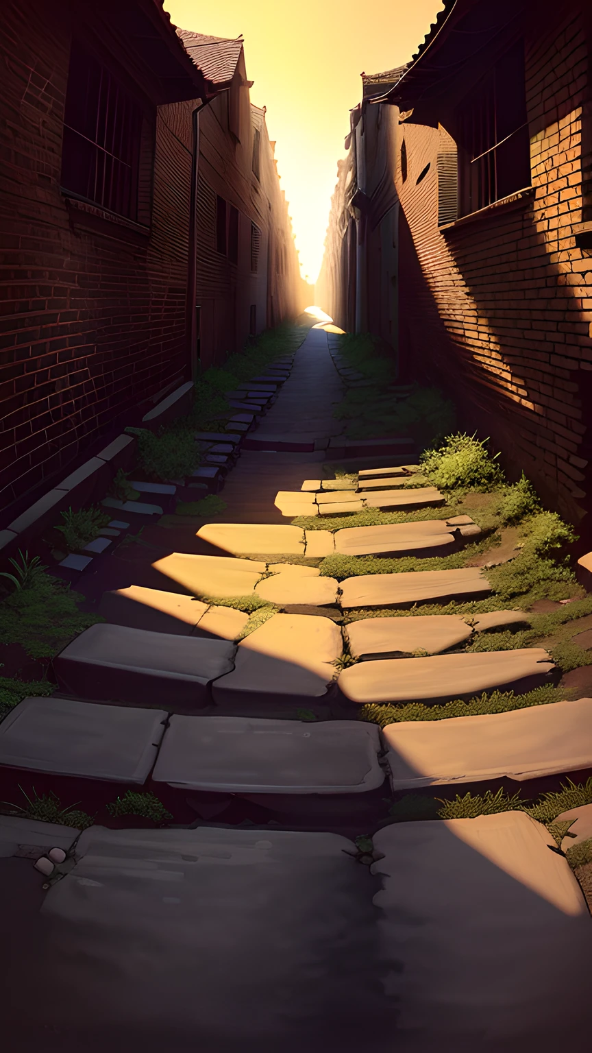 There is a narrow alley，There are brick buildings, narrow street,No windows and doors in a narrow Chinese alley, alleys, alleys, alley, shady alleys, Narrow streets, Narrow and winding horror streets, Back alley，Wide-angle lens vanishing point, In an alley, center straight composition, vanishing point perspective, inspired by Ryoji Ikeda, point perspective, one-point perspective, one-point perspective, 1-point perspective, Deep lines and shadows, multi-point perspective, deep 3 point perspective, Ink follows movement, hand-drawn animation, one-point perspective，