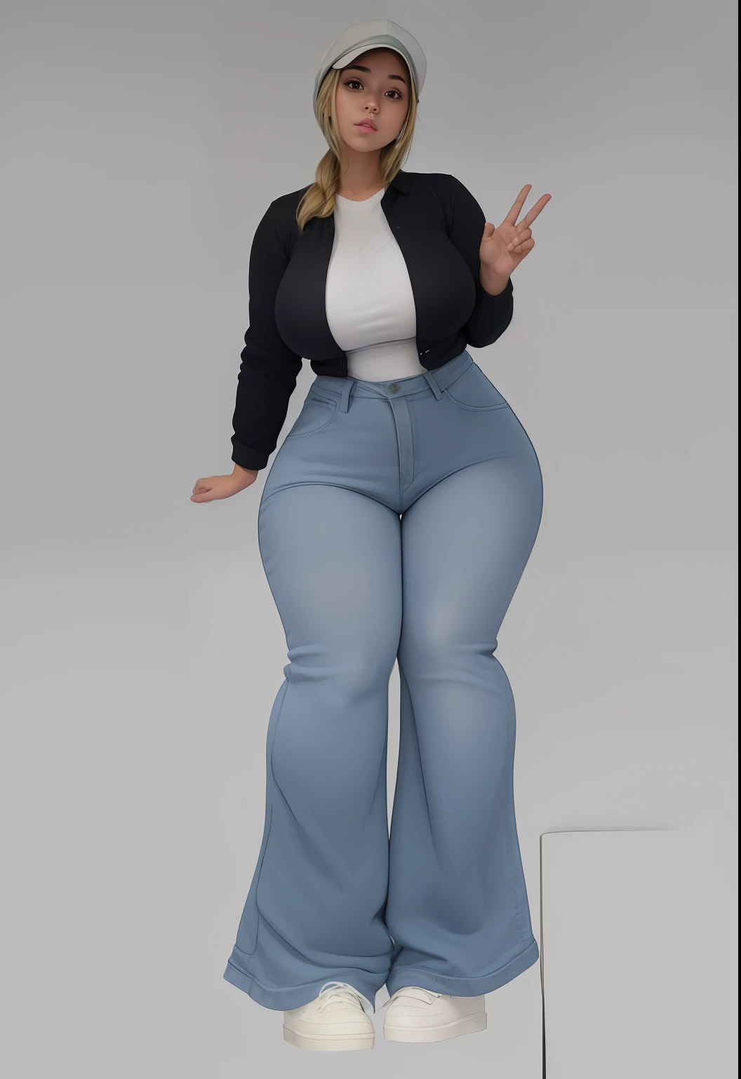 (best quality), big head, (1girl with gigantic breasts:1.3) in a casual outfit at work office