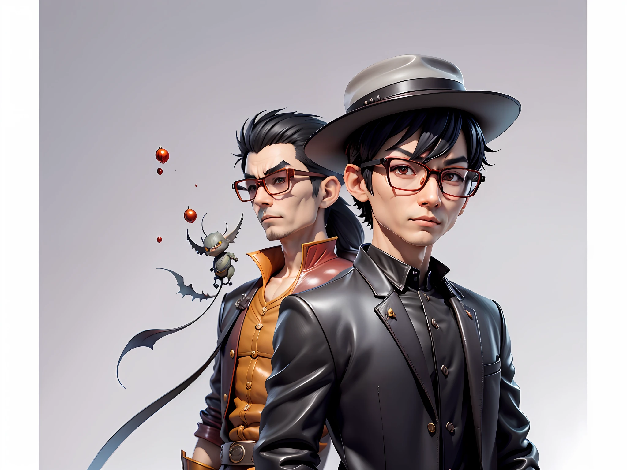 Young man with oriental face in leather hat, dragon, formal suit, short black hair, silver glasses, digital painting, 3D character design by Mark Clairedon and Pixar and Hayao Miyazaki and Akira Toriyama, the illustration is a high-definition illustration in 4K resolution with very detailed facial features and cartoon-style visuals.