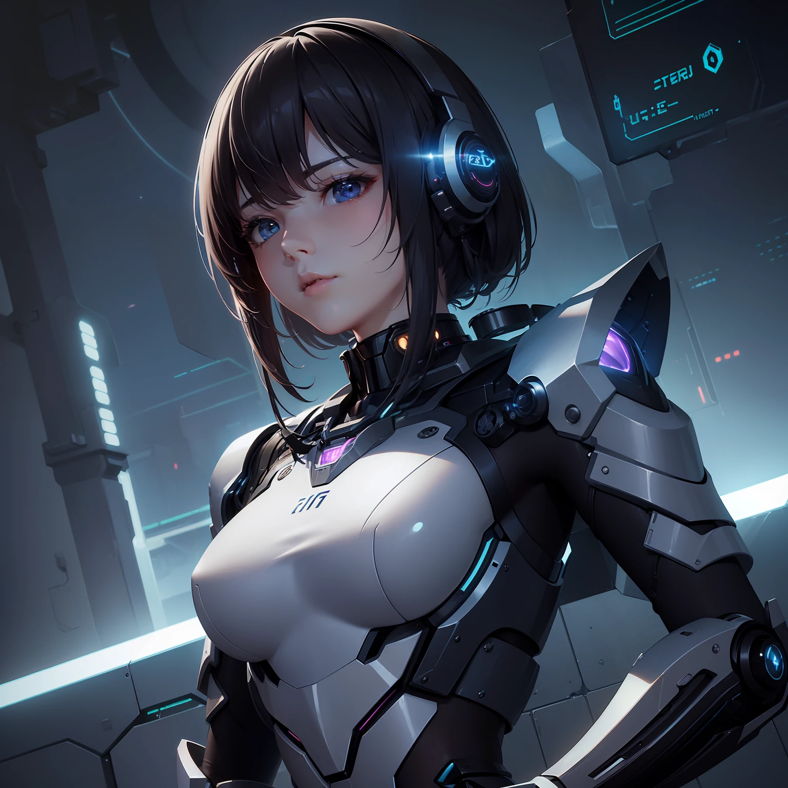 (((masterpiece)))、(((top-quality)))、((ultra-definition))、(High Definition CG Illustration)、((extremely delicate and beautiful))、、cyberpunked、Cinematic Light、独奏、2060s、Dreamy Cyber Anime Girl、Mechanized soldier girl、trending on artstationh、Rachel Walker、