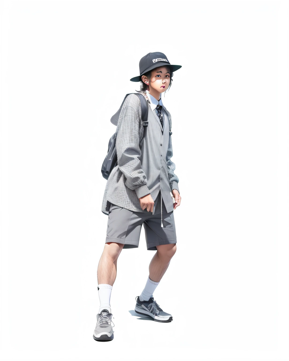 schoolboy，The details are exactly like the pictures，dark grey background，Black shadow，The portrait color matches the picture，k hd，best detail