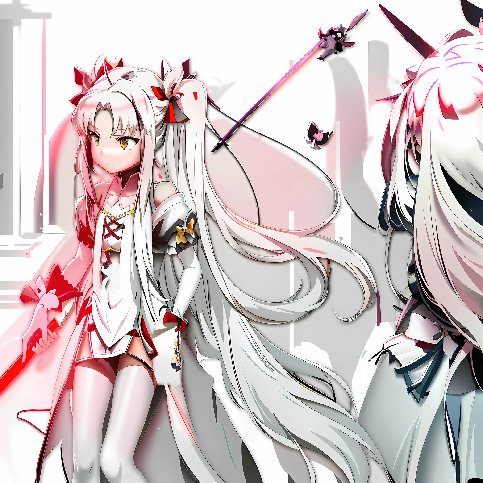 Anime girl standing next to another girl with long hair and sword,Best anime 4k wallpapers,White-haired god,Long guns for anime girls,Yellow skin,Pixiv style,number art,Anime style 4K,madoka kaname,cheerfulness!From Arknights,author:Shitao,zerochan art,Pisif