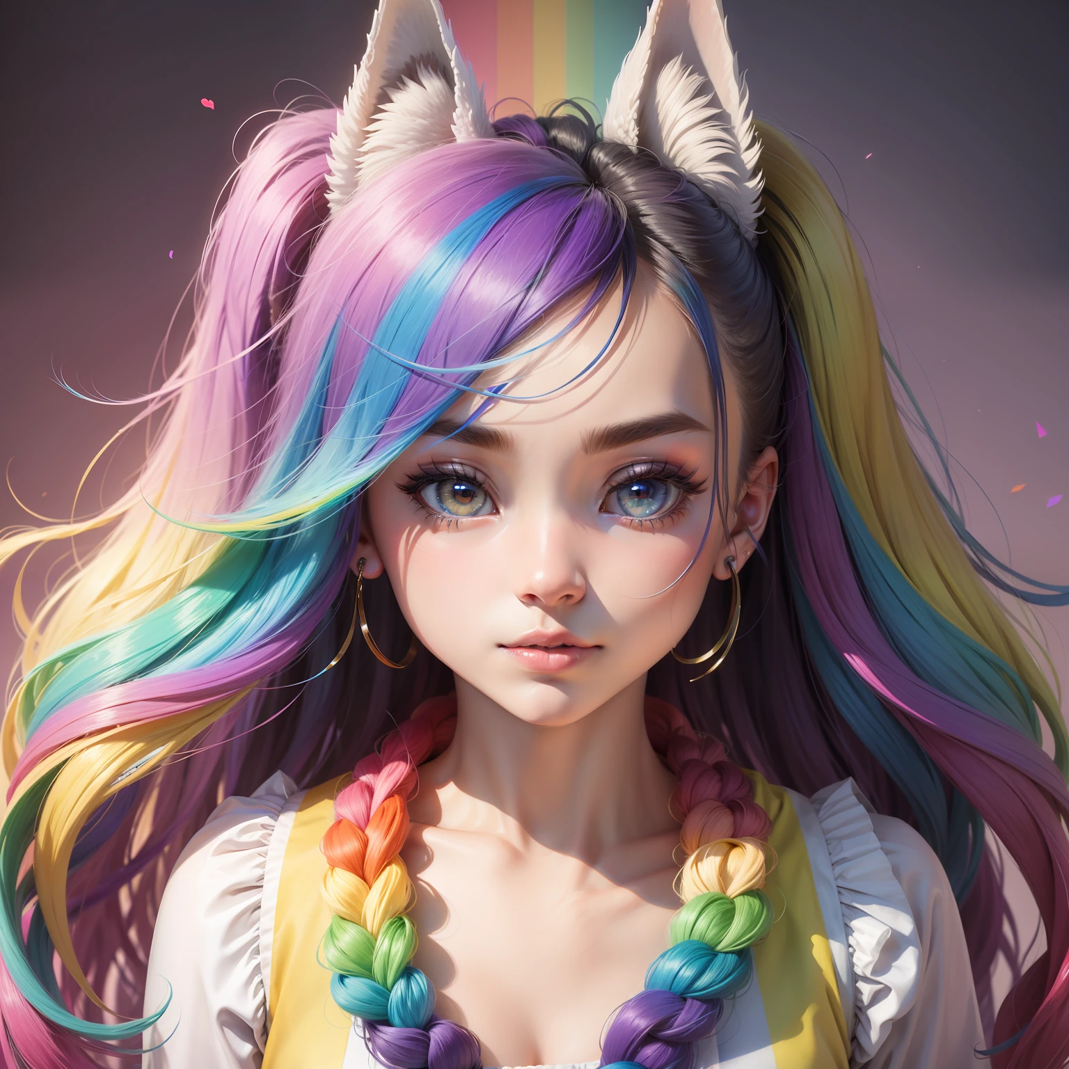 femele　2 head body　Dog personification　Rainbow background