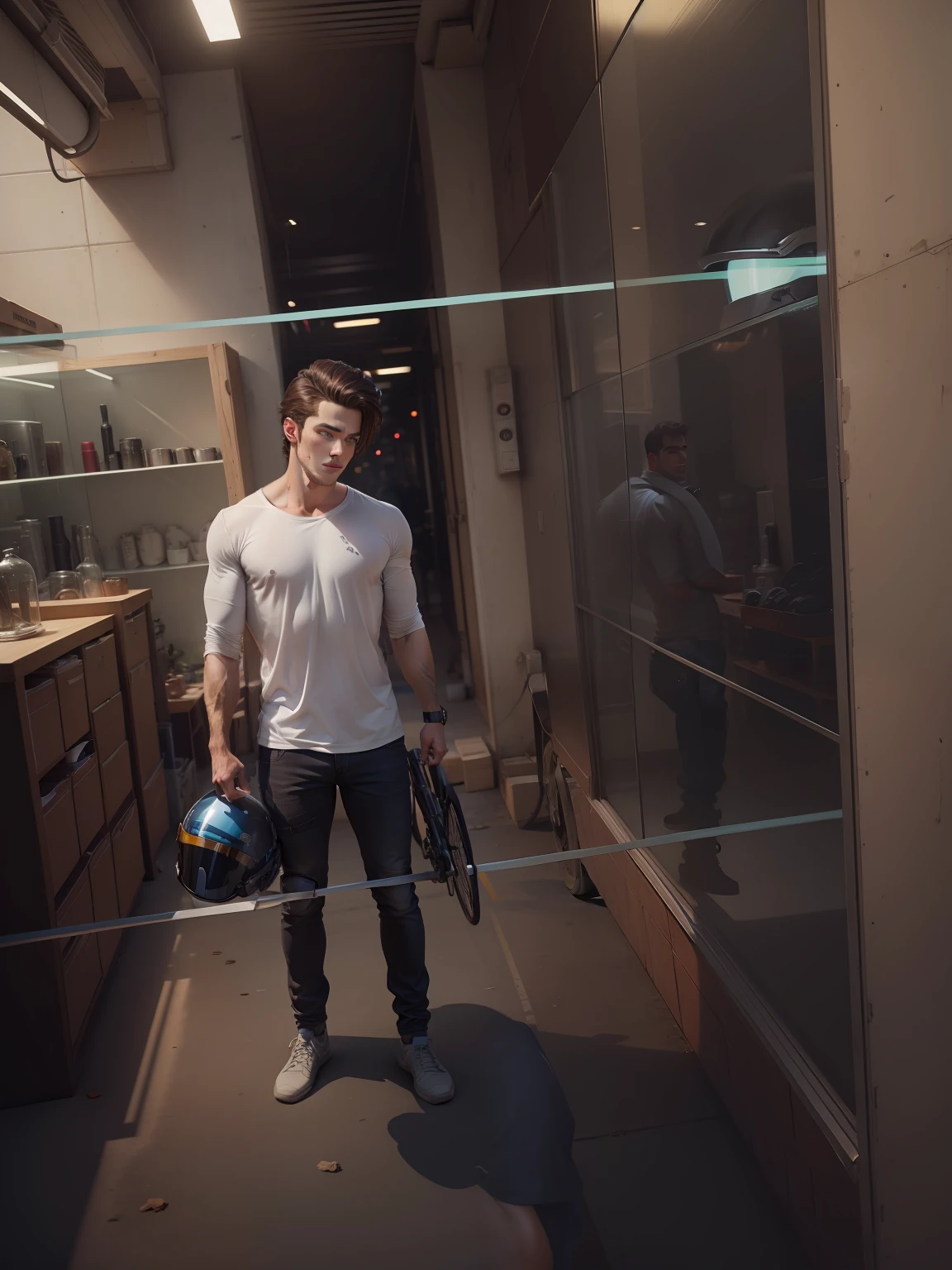 Realistic face, handsome boy, ultra realistic face, 8k resolution, male , change shirt colour, helmet in my hand