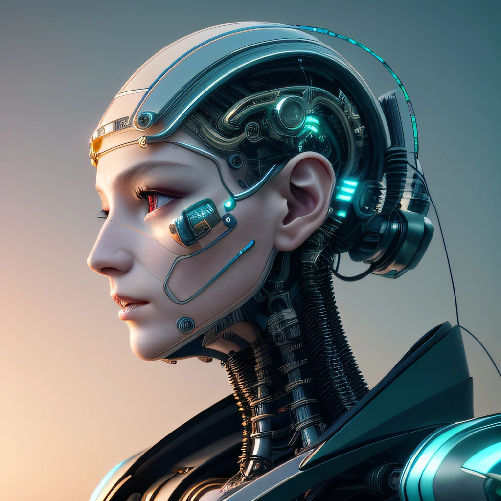 complex 3d render ultra detailed of a beautiful porcelain profile woman android face, cyborg, robotic parts, 150 mm, beautiful studio soft light, rim light, vibrant details, luxurious cyberpunk, lace, hyperrealistic, anatomical, facial muscles, cable electric wires, microchip, elegant, beautiful background, octane render, H. R. Giger style, 8k, best quality, masterpiece, illustration, an extremely delicate and beautiful, extremely detailed ,CG ,unity ,wallpaper, (realistic, photo-realistic:1.37),Amazing, finely detail, masterpiece,best quality,official art, extremely detailed CG unity 8k wallpaper, absurdres, incredibly absurdres, , robot, silver halmet, full body, sitting