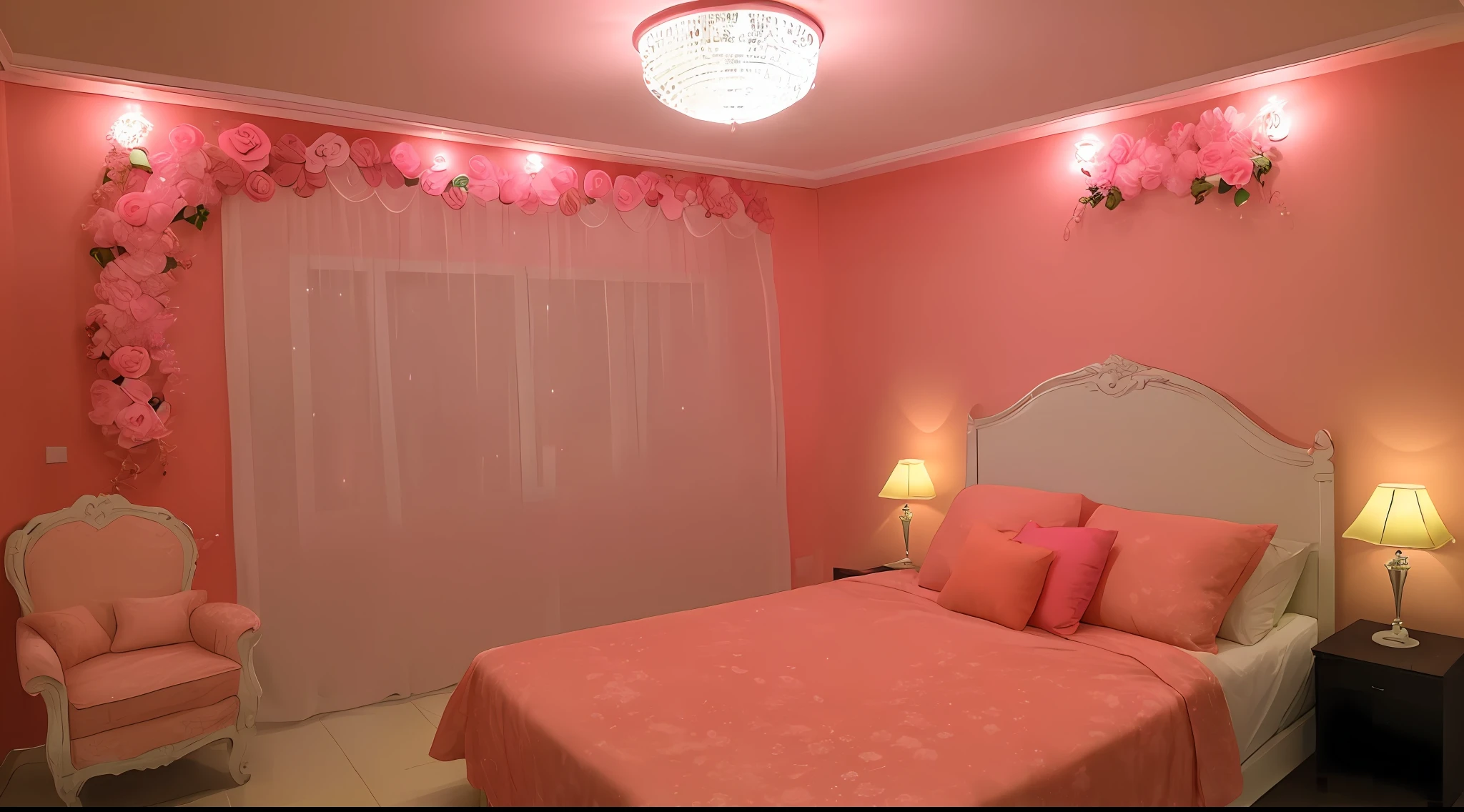 ((melhor qualidade)), ((obra-prima)), quarto rosa, luzes neon, led lighting, luzes rosas, sala vermelha