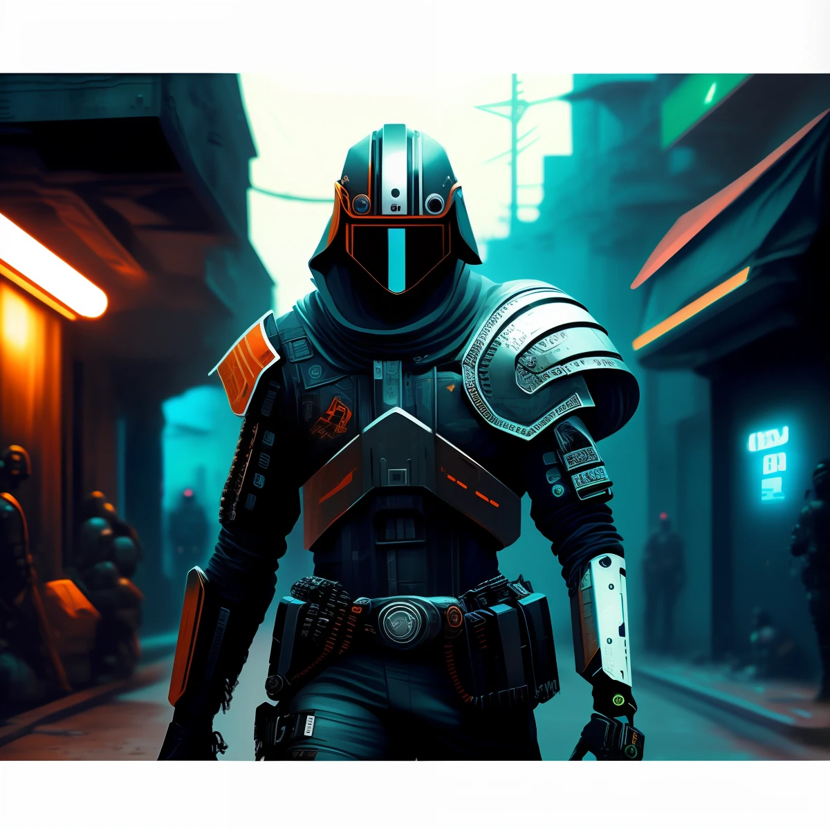 (melhor qualidade) (obra prima) 8k, papel de parede, Soldado, Armadura completa, Cyberpunk, Traces of neon, realista, ultra realista.