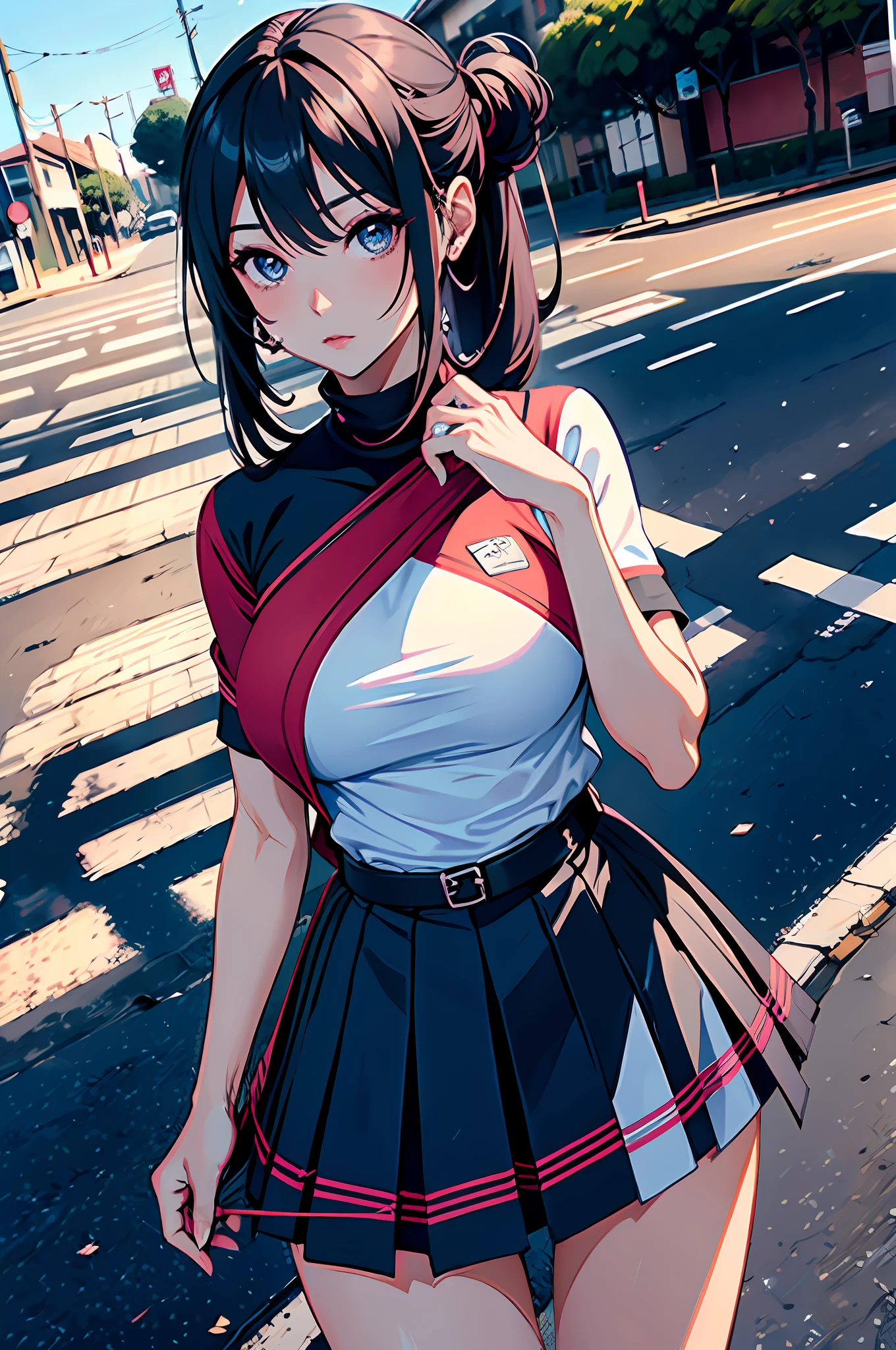 "(mulher bonita, sedutora) segurando uma (katana), (cabelo longo e rosa), (olhos azuis), (roupa branca), (estilo anime 8k), (imagem ultra detalhada), (cidade)"
