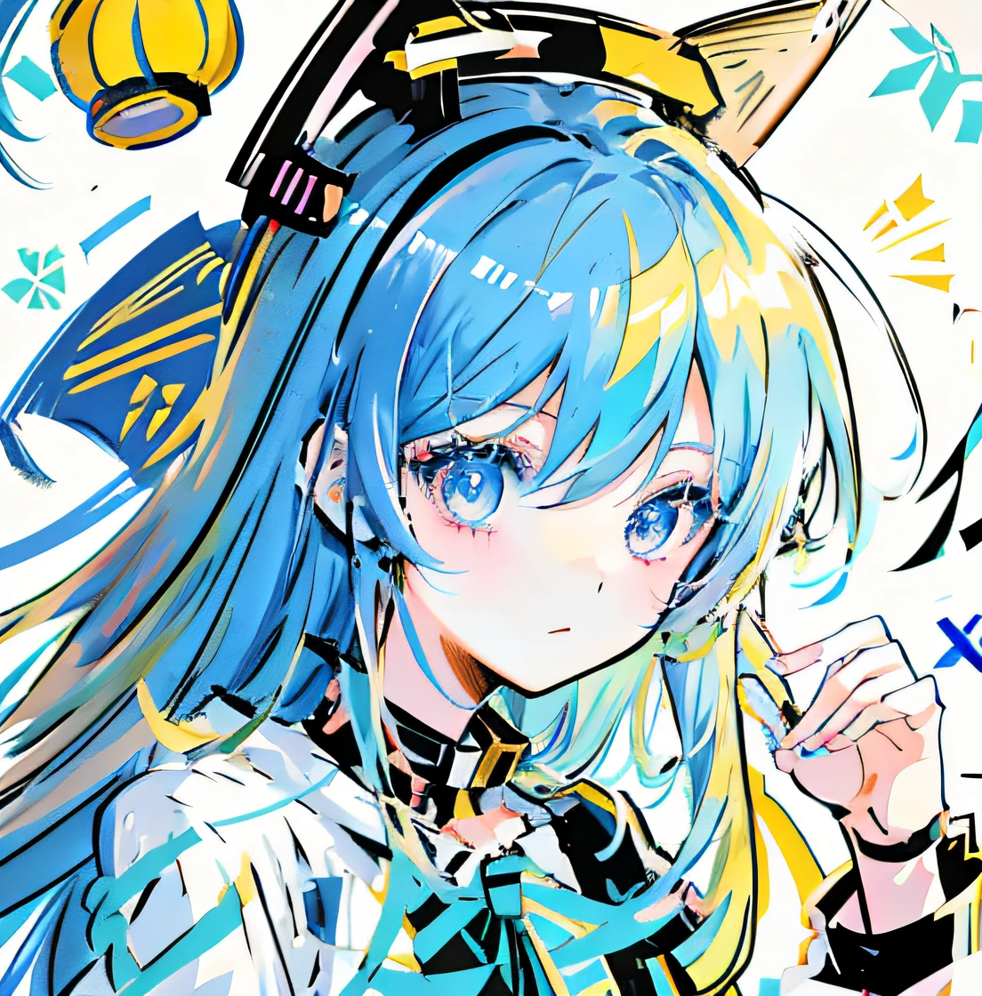 Anime girl with blue hair and gun in her hand, vocaloid, anime moe art style, Pisif style, nightcore, style of anime4 K, mikudayo, hatsune miku portrait, trend in pixiv, Pisif, Pisif daily ranking, shikishi, Anime style artwork, anime art style, anime style art, Official artwork