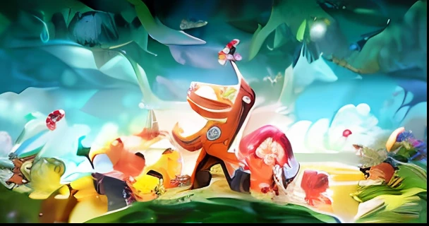 Close-up of a cartoon character holding a candy cane, front cover of a new video game, promotional art, The cover of the game, cover game art, gumroad, Game cover art, 2 d game, author:Android Jones, candy forest, mobile game, candyland, Beeple and Jeremiah Ketner, action rpg video game, Mobile game art, 🌻🎹🎼