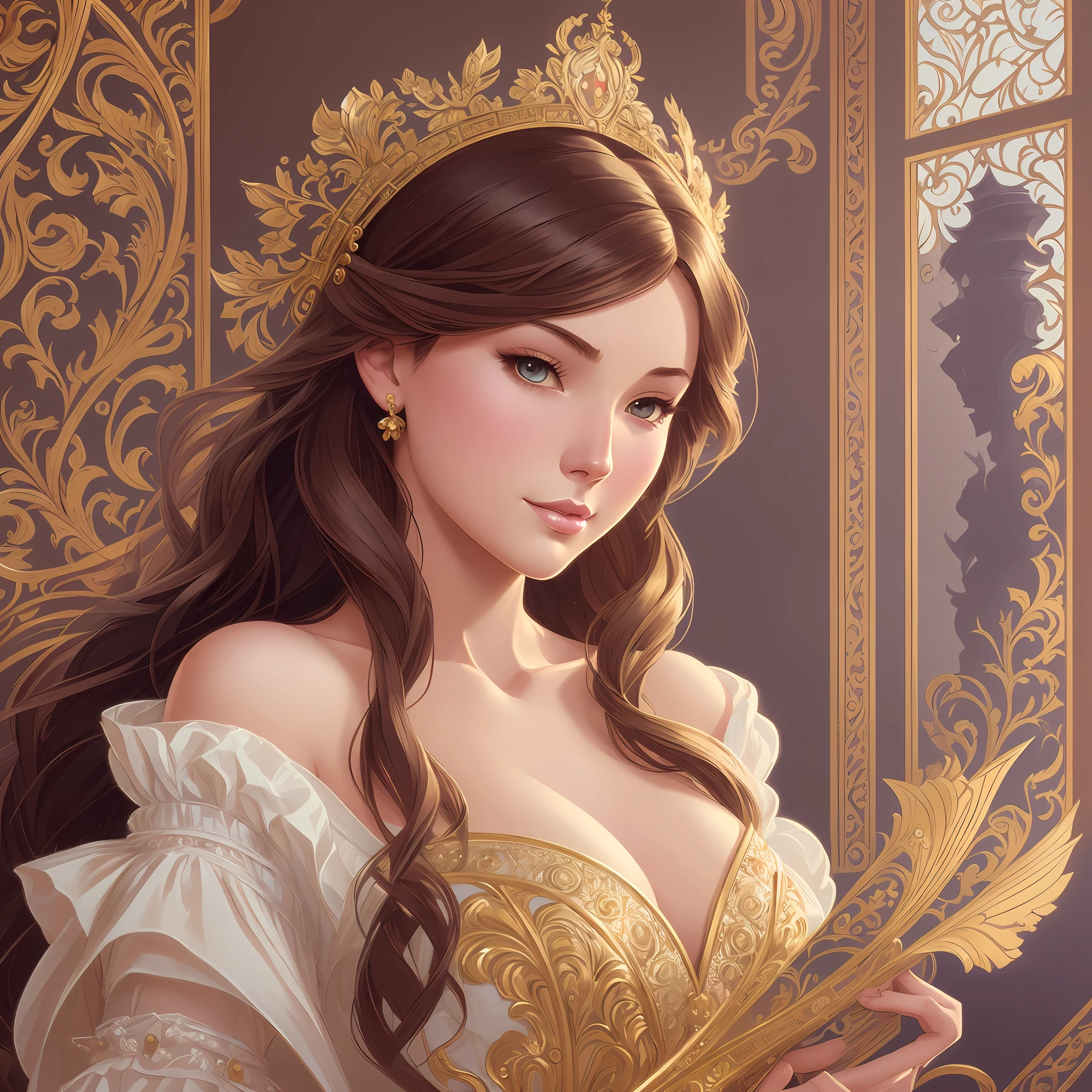 portrait of disney belle, intricate, elegant, highly detailed, my rendition, digital painting, artstation, concept art, smooth, sharp focus, illustration, art by artgerm and greg rutkowski and alphonse mucha and uang guangjian and gil elvgren and sachin teng, symmetry!!