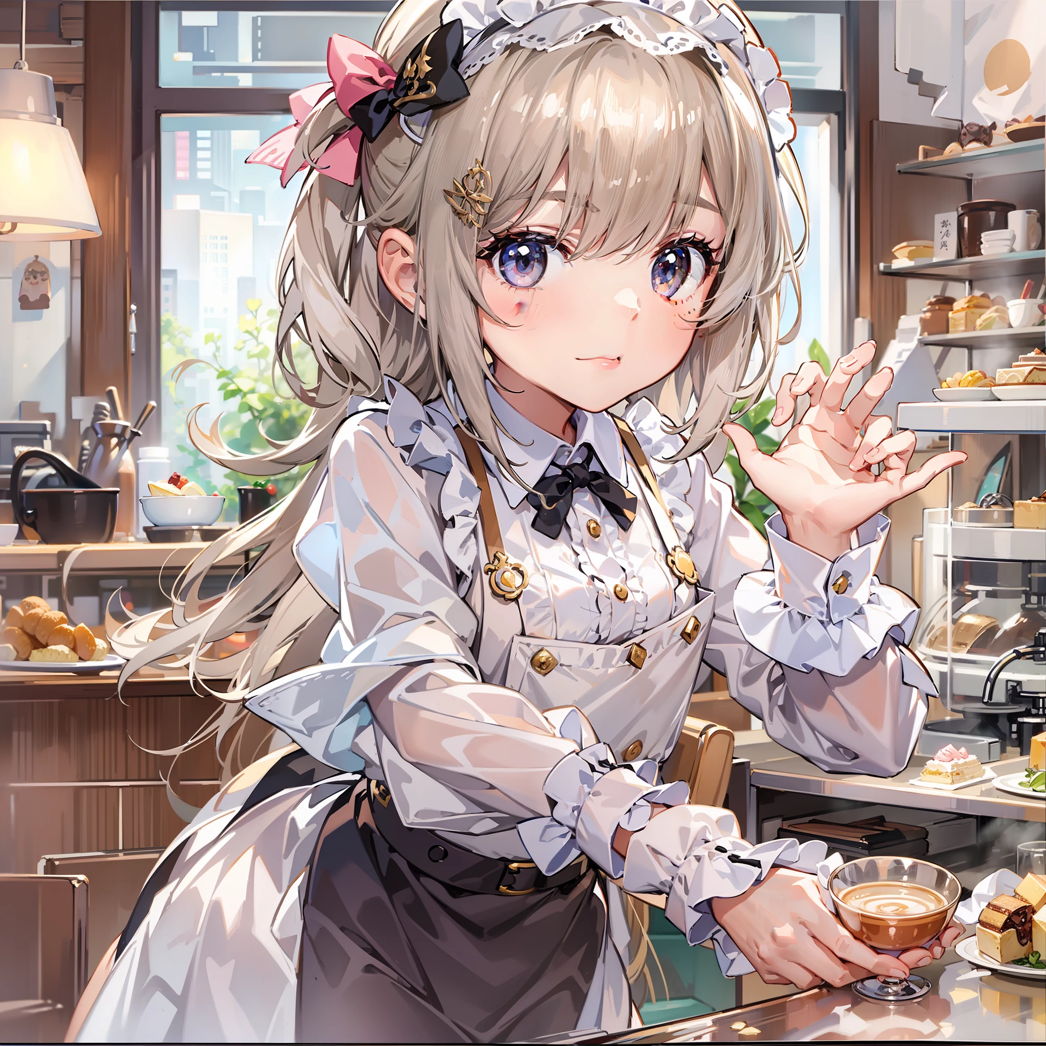 Cute little girl s top-quality masterpiece Normal five fingers Lustrous hair maid café clerk