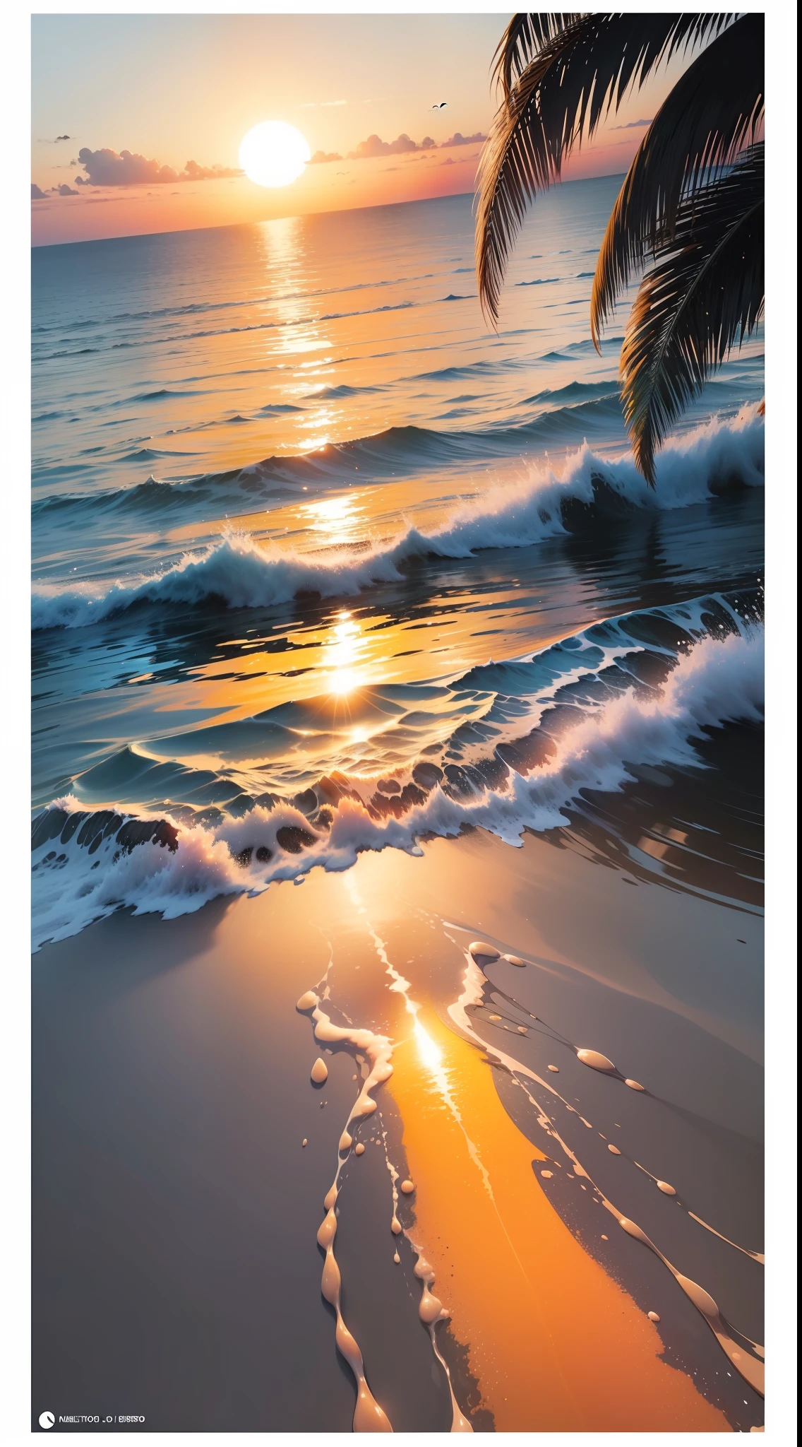 Um por do sol laranja, Bright water and reflecting the sky, Obra-prima, melhor qualidade, (papel de parede 8k de unidade CG muito detalhado) (melhor qualidade), (best illustration), (melhores sombras)
