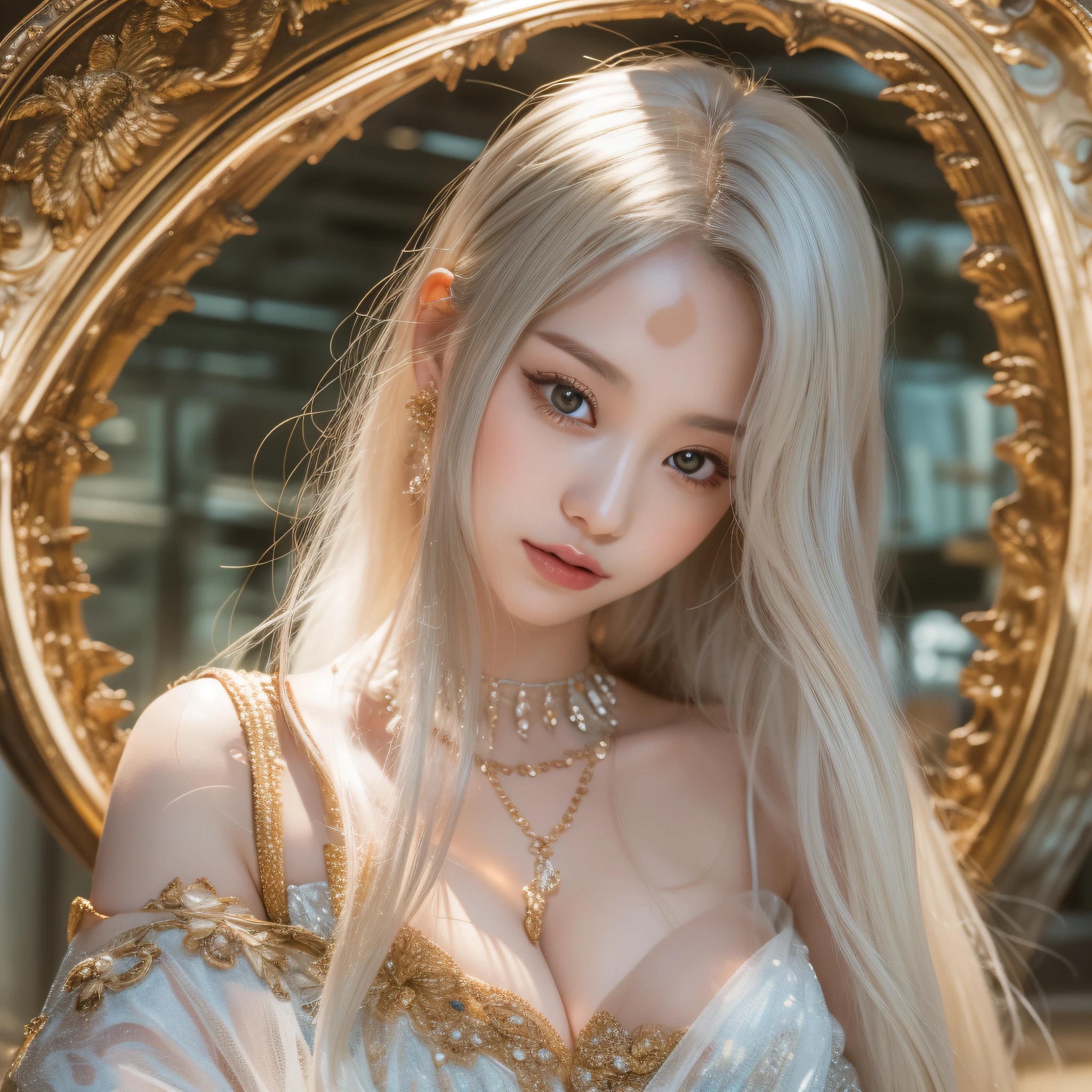 1girl:1.3), 独奏, (((very vey very detailed face))),((very detailed eyes and faces))),beatiful detailed eyes,Body parts__,offcial art,Unified 8k wallpaper,ultra-detailliert,Beautiful and beautiful,big breasts beautiful,tmasterpiece,best qualtiy,primitive,tmasterpiece,ultra fine photos,best qualtiy,超高分辨率,photorealistic realism,rays of sunshine,full-body portraits,stunningly beautiful,,dynamicposes,delicated face,vibrant eyes,(from the front side), She wore a dress,White gold color scheme,Red long-haired,Very detailed city roof background, Roof,looking over city,详细的脸,detailed complex busy background,untidy,opulent,milkyW,highly detailedskin,Realistic details of skin,Visible pores,Clear focus,volume fog,8k uhd,digital SLR camera,high qulity,filmgrain,White skin of the,photo-realism,lomography,A huge metropolis of the dystopia of the future, semi transparent