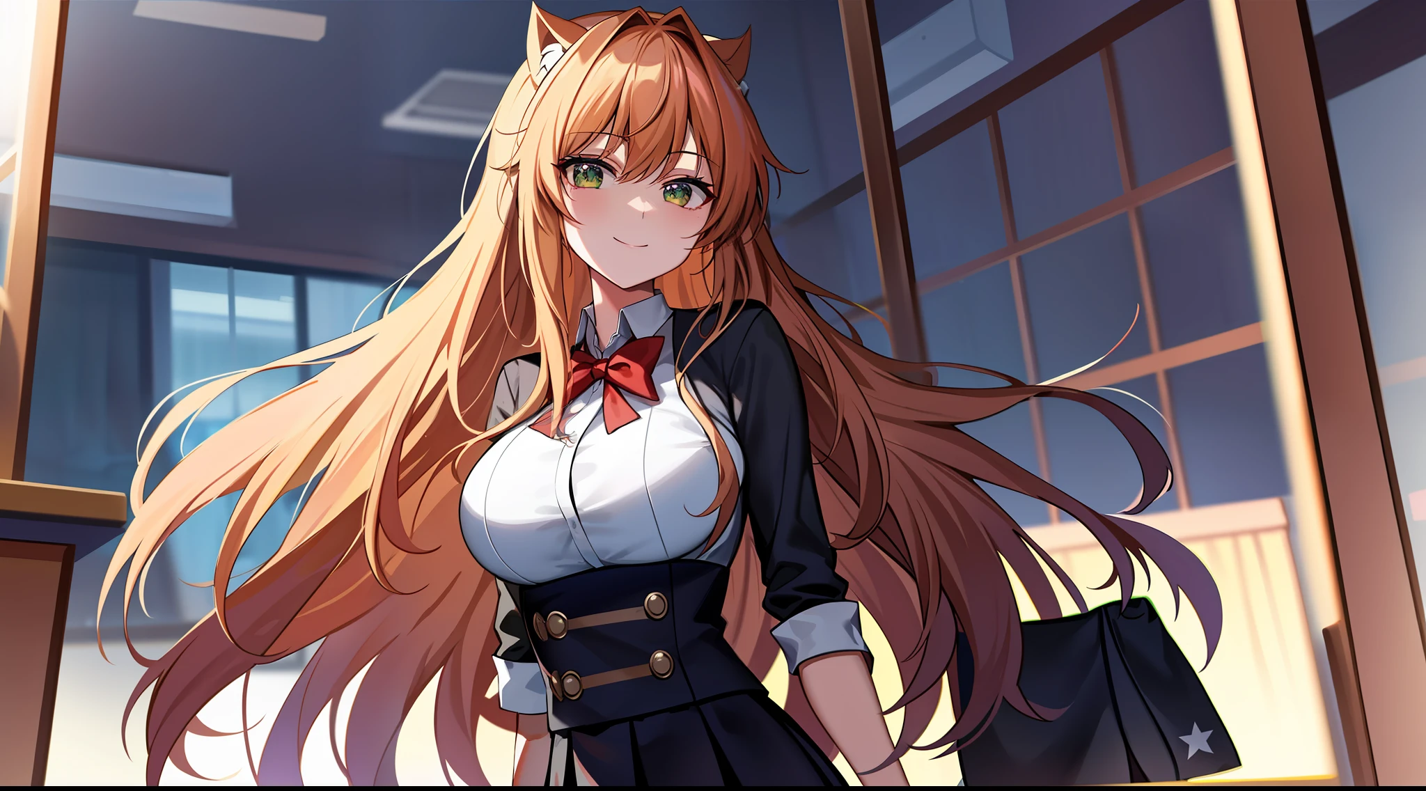 2d,tmasterpiece,Best quality at best,anime big breast,Very detailed eyes,very vey very detailed face,very highly detailed background,Perfect lighting,cowboy lens,foot out of frame,4girl,独奏,Classroom,校服,monika \Yuri\ Natsuki\ Sayori(Doki Doki Literary Club\) , doki doki Faculty of Letters, standing on your feet, (forward leaning:0.8), (Behind the arm:1.2),ssmile