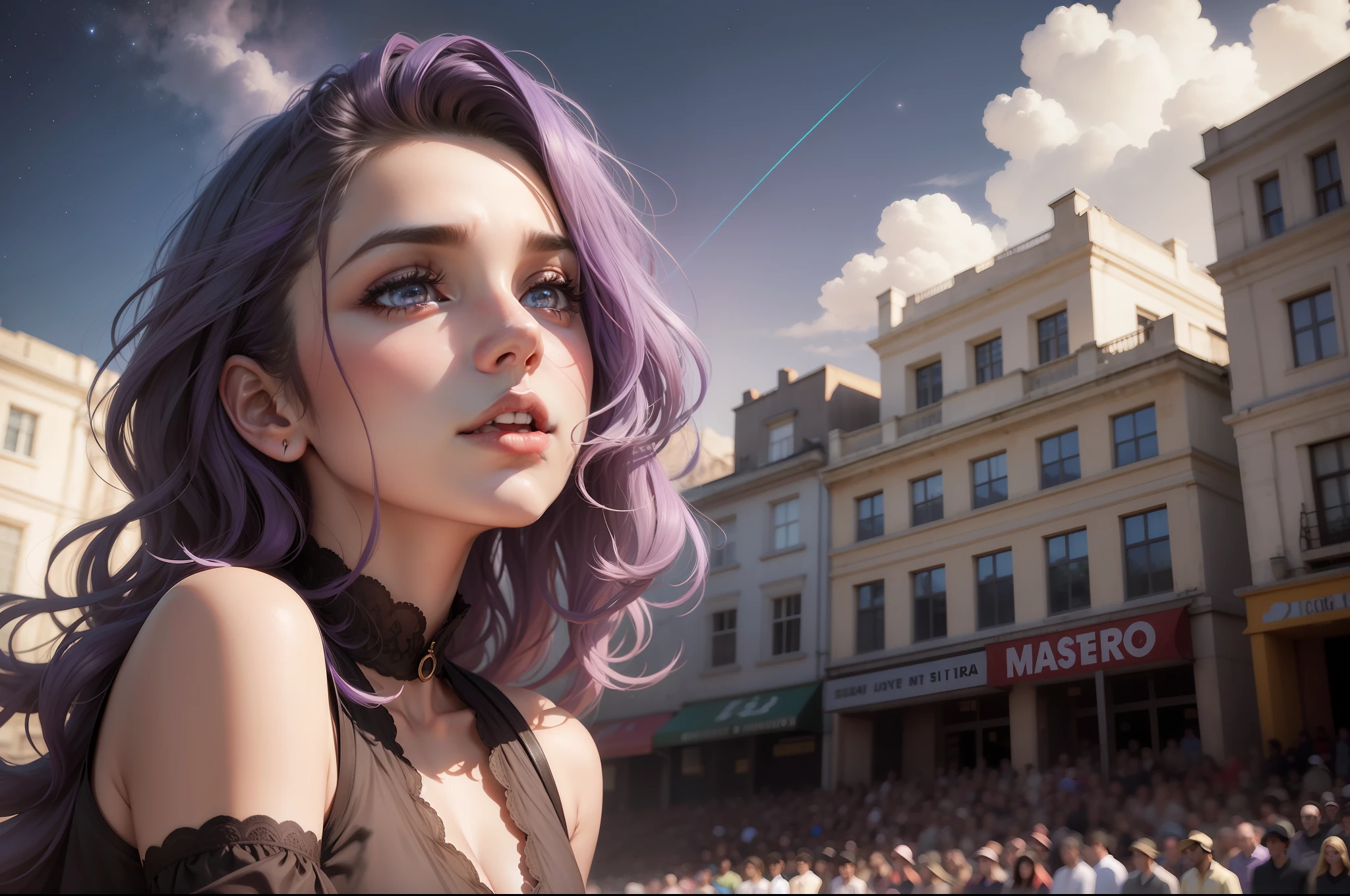 Banner, ultra qualidade, master part, best quality, 1girl, oficial, Purple eyes, cabelo roxo, business, cowboy shot, looking up at the audience, Escuro, (darkeness), Cinematic light, luz de borda, Olhos Delicados, (Pureerosface_v1:0.5), looking up at the audience, (Realismo: 1.2), provocador, Trilha da estrela quebrada, pernas cruzadas, EnigmáticaBeleza, #CarismaMagnético, #EncantadoraCuriosidade, #AtraenteIntelecto, #MenteSedutora, #BelezaInteligente, #FascinanteEducação, #MistérioCativante, #SaberSensual, #DesvendandoEncantos. Curiosidades, #Conhecimento, #Aprendizado, #ExplorandoMundos, #Descobertas, #DiversãoInteligente, #CuriosoPorNatureza, #SaberNuncaÉDemais, #DescobrindoOInesperado, #MenteInquisidora.