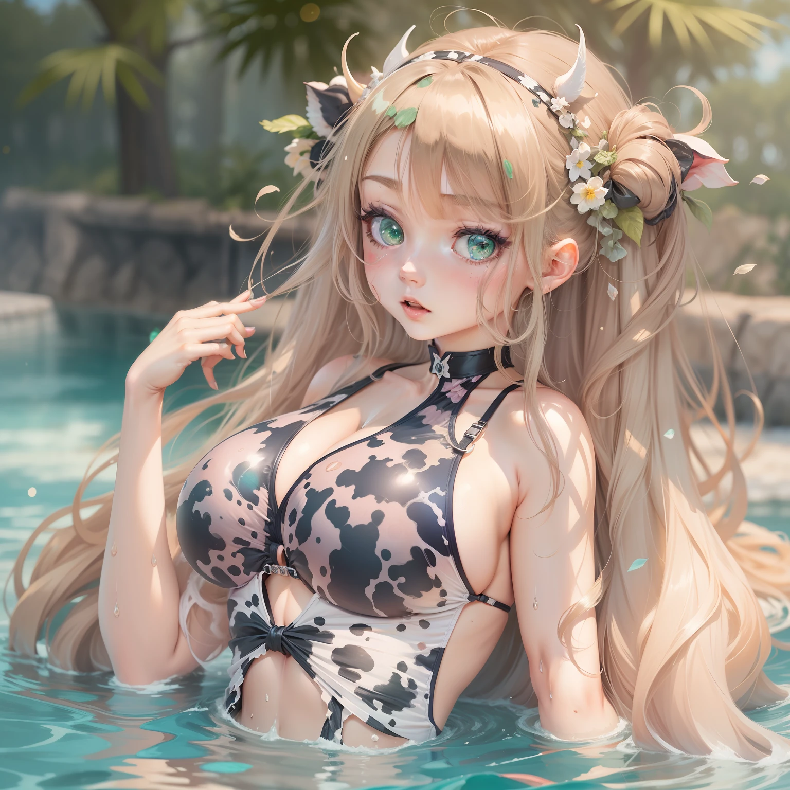 Royal Sister,climaxing,perspire,huge tit,Long hair,Cow print swimsuit,Less fabric,green-eyed,Wet all over,anime big breast