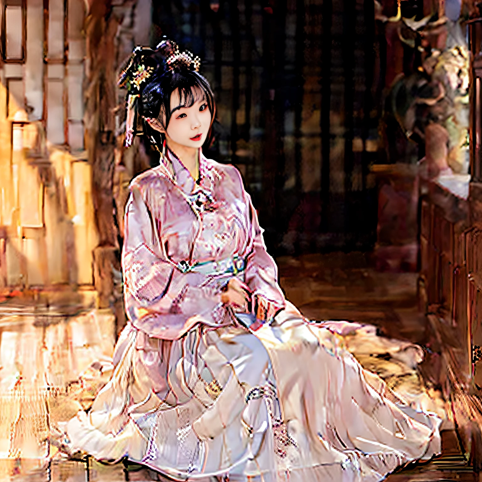 Two women in a room with lots of countertops,Hanfu，delicated