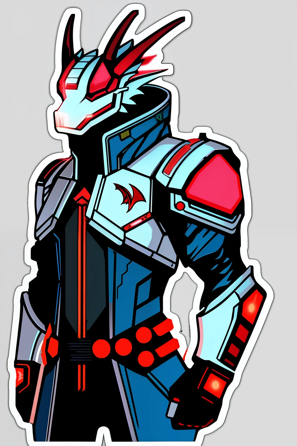 ((stickers)),white background,simple background,concept art,sots art, Cyberpunk dragon, anthro dragon in Cyberpunk clothing, cinematic lighting
