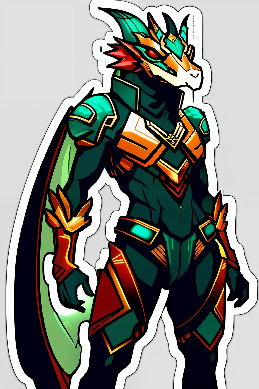 ((stickers)),white background,simple background,concept art,sots art, Cyberpunk dragon, anthro dragon in Cyberpunk clothing, cinematic lighting