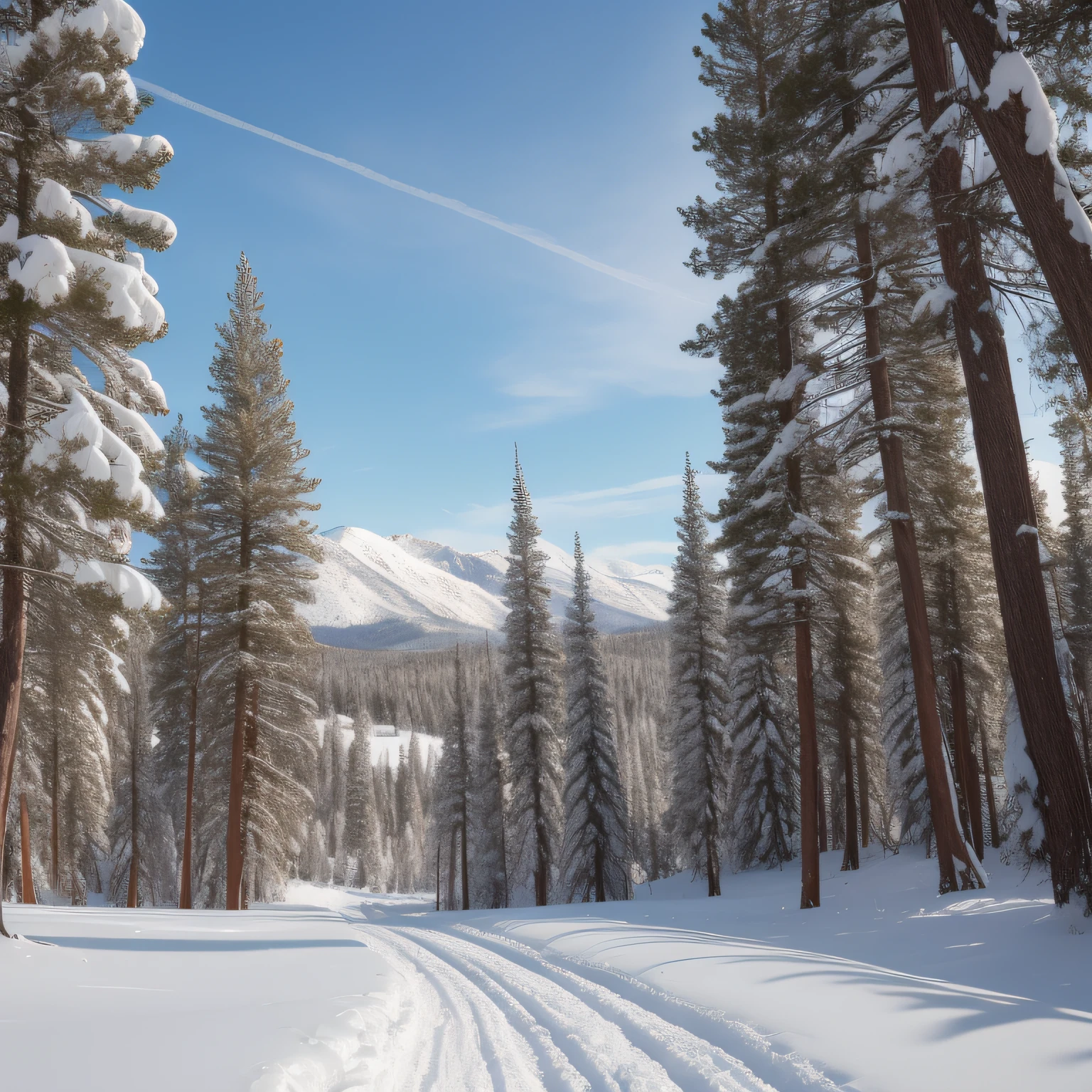 obra maestra, fondo de pantalla de 8k de CG unity de la mejor calidad de (una linda pareja en el centro, 1.5) mira fijamente al espectador, un impresionante paisaje invernal, cubierto por un manto de nieve. (un sendero) serpentea a lo lejos, en el costado, Tall evergreens stand with their branches burdened by heavy snow, un camino lejano (ciudad brumosa)