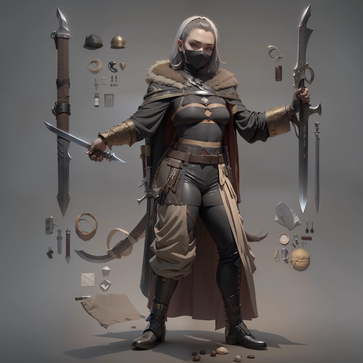 3 d model，New coffee products， arma， The sword， halter， Weapons of the future， 32K, Linen cloak, Top quality, Masterpiece:Faust，,1 ， short detailed hair， thin fog， On your stomach， （tmasterpiece，k hd，hyper HD，16k）,clutching a sword， buliding， Reflectors， bloods， Eastern Asia， Weapon focus， Skysky， brunette color hair， knifes， shorter pants， fumo，  banya， The clothes ar， bandagens， sword sheath， Masks， 独奏