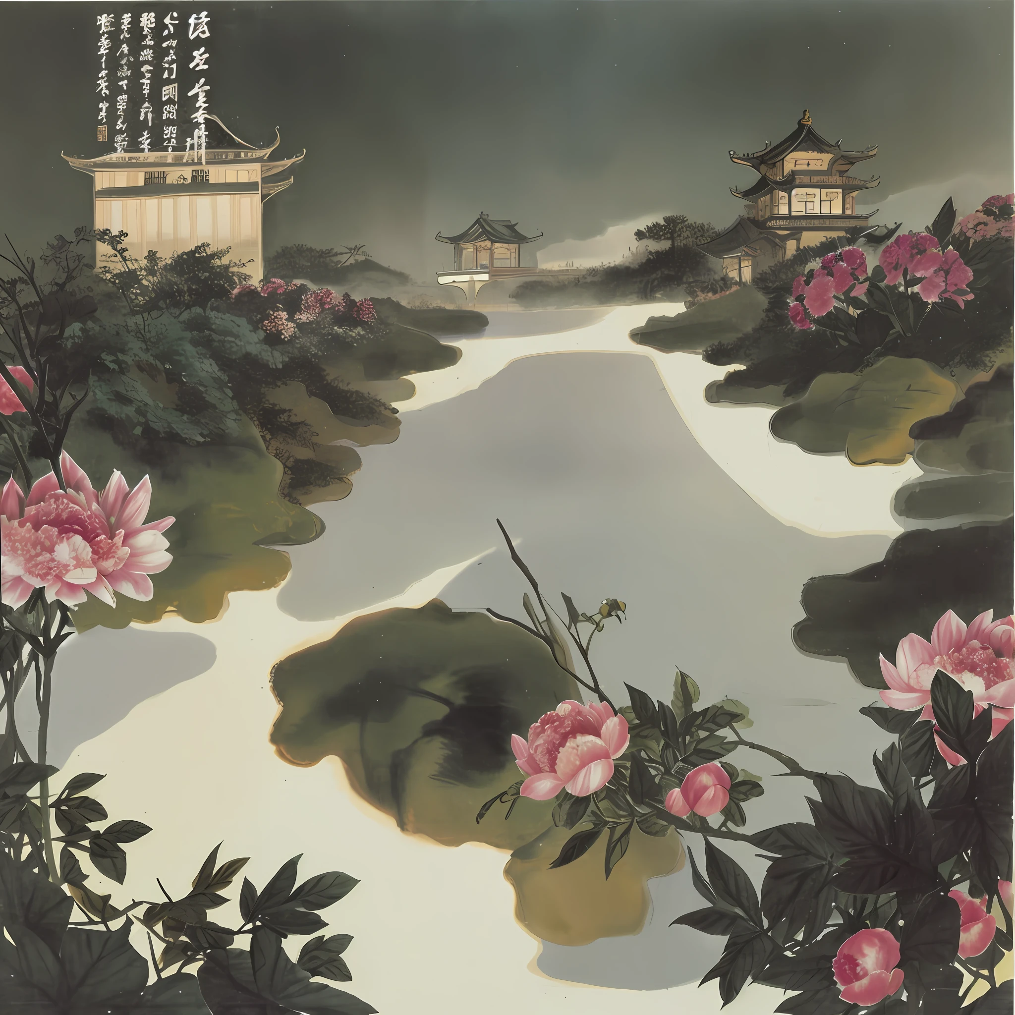 Li Min，the Tang Dynasty，night scene，Peonies，palaces，robe