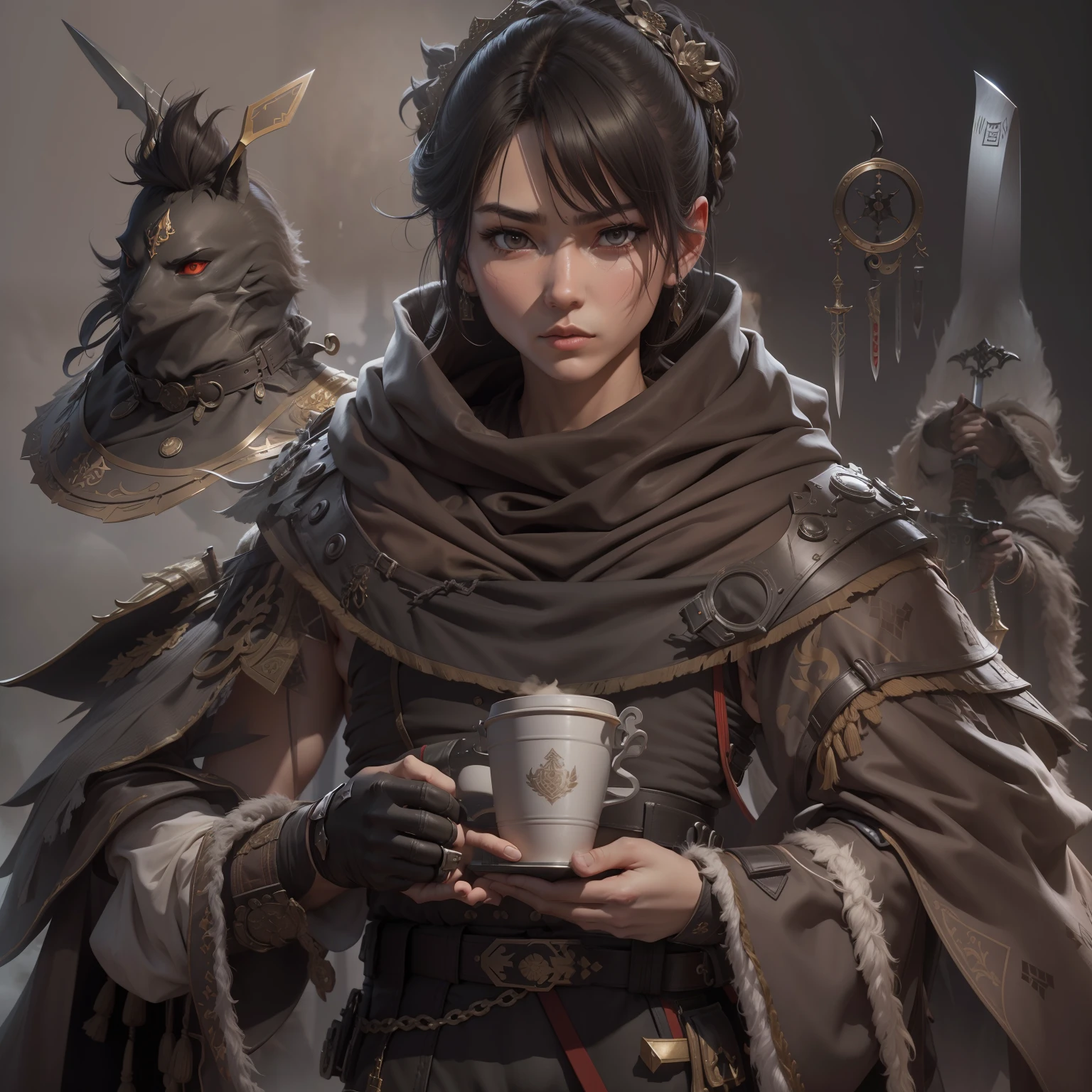 3 d model,New coffee products, arma, The sword, halter, Weapons of the future, 32K, Linen cloak, Top quality, Masterpiece:Faust,,1 child, short detailed hair, thin fog, On your stomach, (tmasterpiece,k hd,hyper HD,16k),clutching a sword, buliding, Reflectors, bloods, Eastern Asia, Weapon focus, Skysky, brunette color hair, knifes, shorter pants, fumo, banya, The clothes ar, bandagens, sword sheath, Masks, 独奏