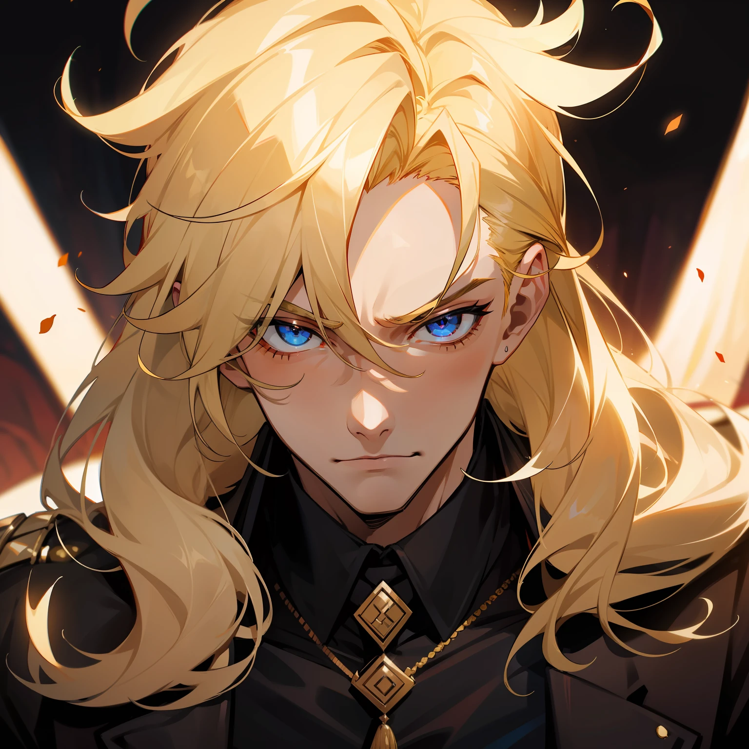 male, handsome, king, royal blood, no facial hair, blond hair, nice eyes, intimidating, villain