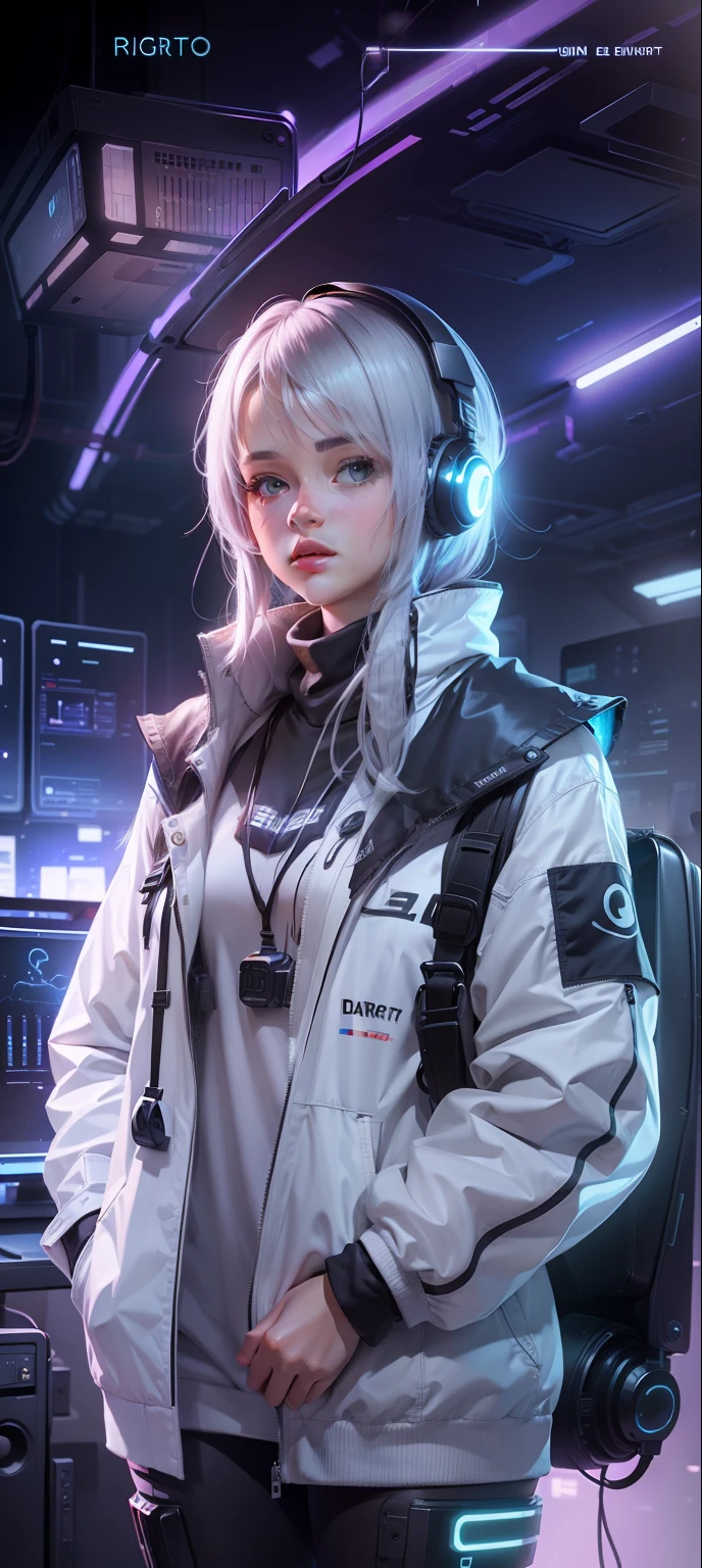 Girl computer dark light environment