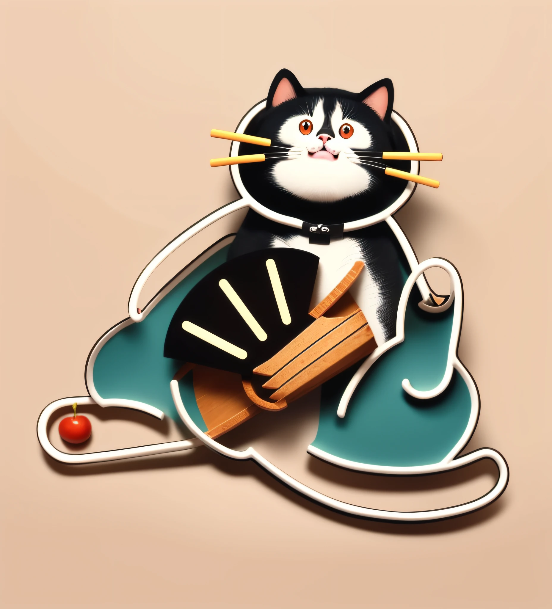 Close-up of a cat carrying a fan, illustration of a cat, whole cat body, cat design, Cat with lute, Fat cat, A cute cat, cat attacking tokyo, illustration of 2 cats, anthropomorphic cat, anime cat, the cat is smiling, anthropomorphic female cat, chonker cat