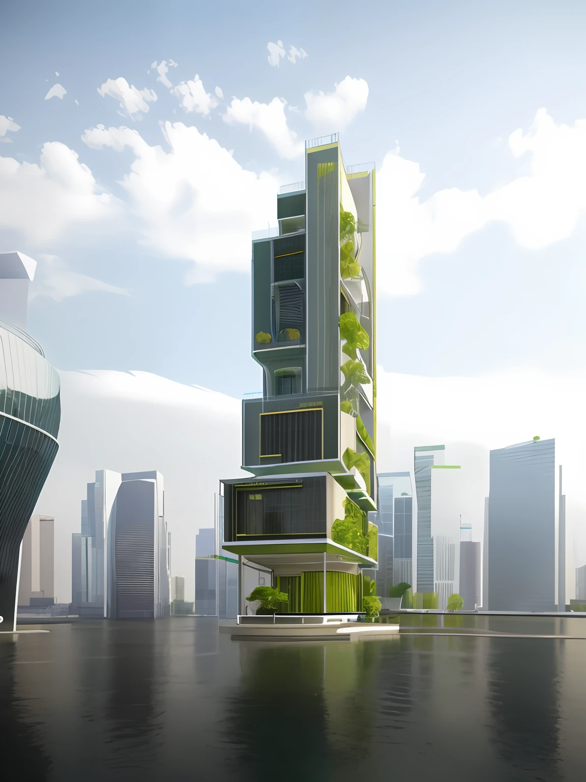 3d render of a tall building with a green plant growing out of it, architectural concept, architecture render ”, architecture render, conceptual rendering, vertical architecture, best quality photoshot