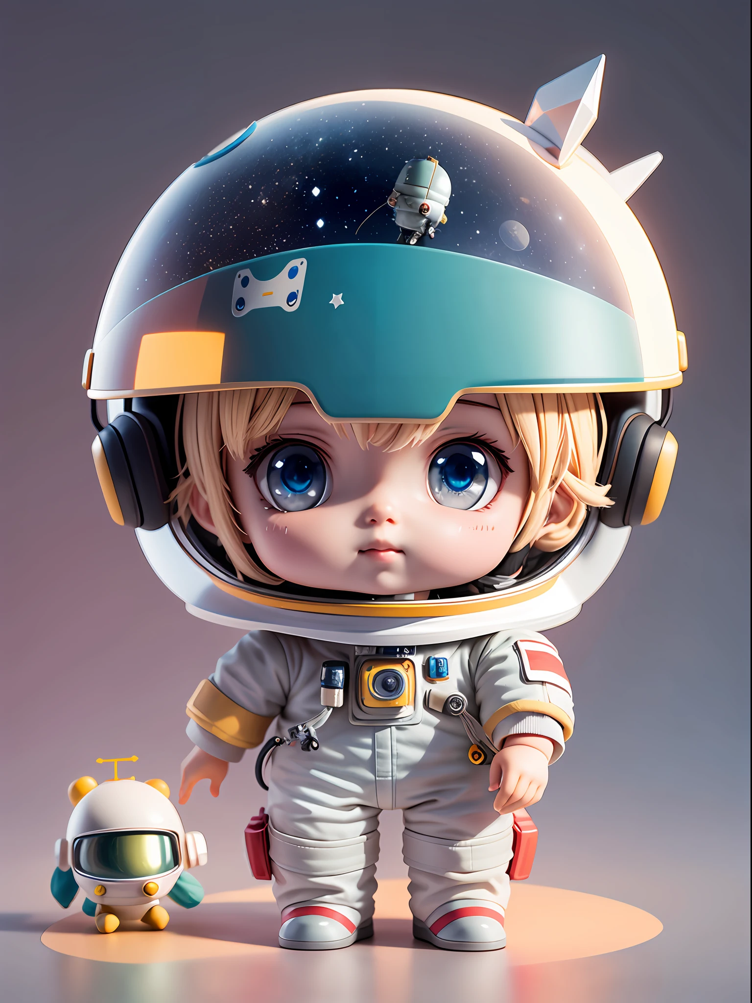 There is a little doll with helmet and helmet, cute 3d rendering, little astronaut looking up, portrait anime space cadet boy, cute 3d anime boy rendering, cute detailed digital art, male explorer mini cute boy, 3d rendering stylized, 3d rendered character art 8k, cute digital painting, anime style 3d, super detailed rendering