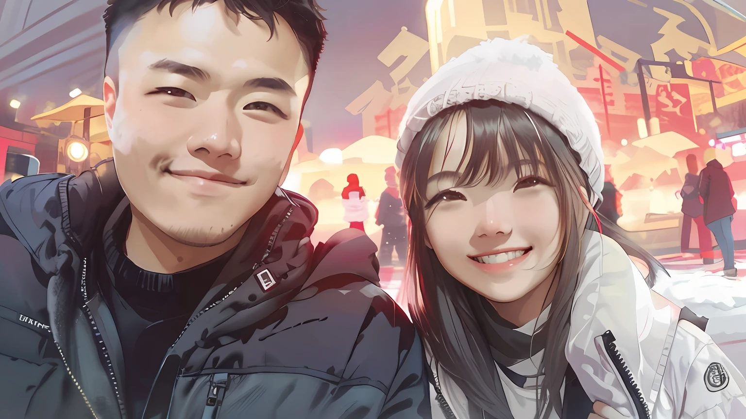 there are two people that are posing for a picture together, Happy couple, 8k selfie photograph, cute couple, Ruan Jia and Fenghua Zhong, personal profile picture, #overclocking, # overclocking