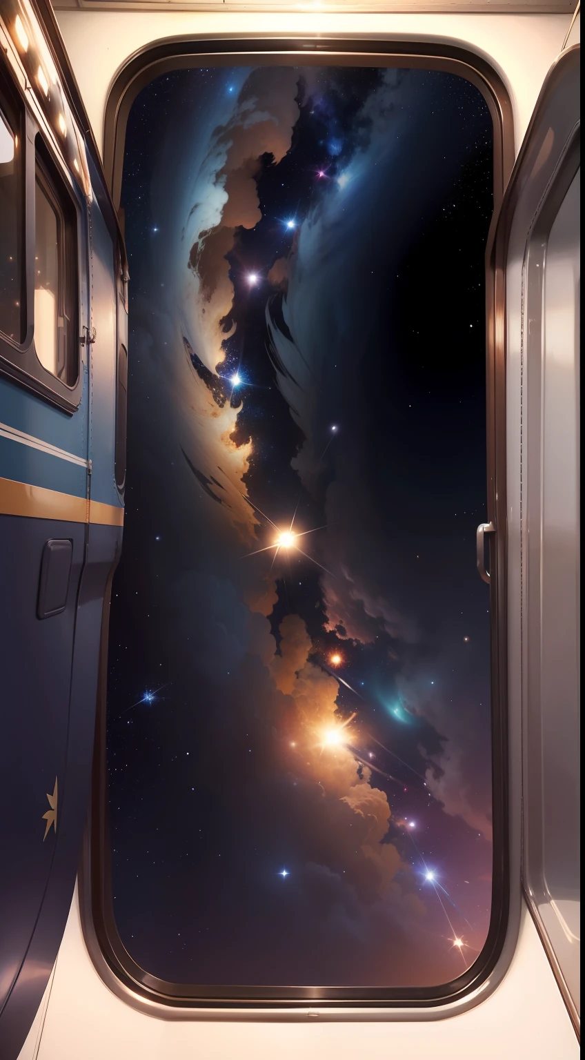 Duas pessoas, trilho de trem, grama alta, looking at the sky, cosmic sky, Bottom view, estrelas, Jantar de anime, Estilo anime