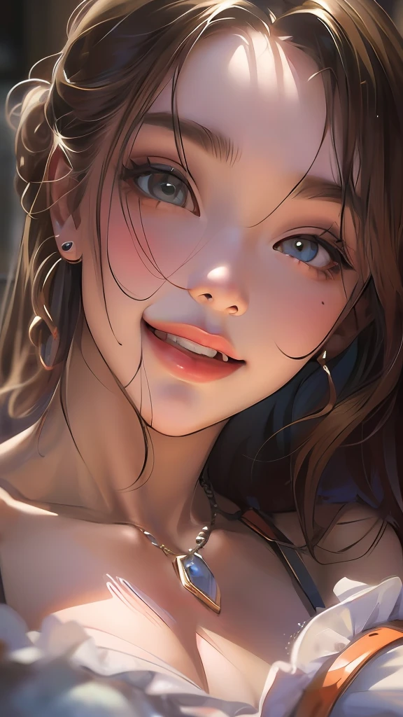 best quality, masterpiece, ultra high res, photorealistic, 1girl, offshoulder, smile