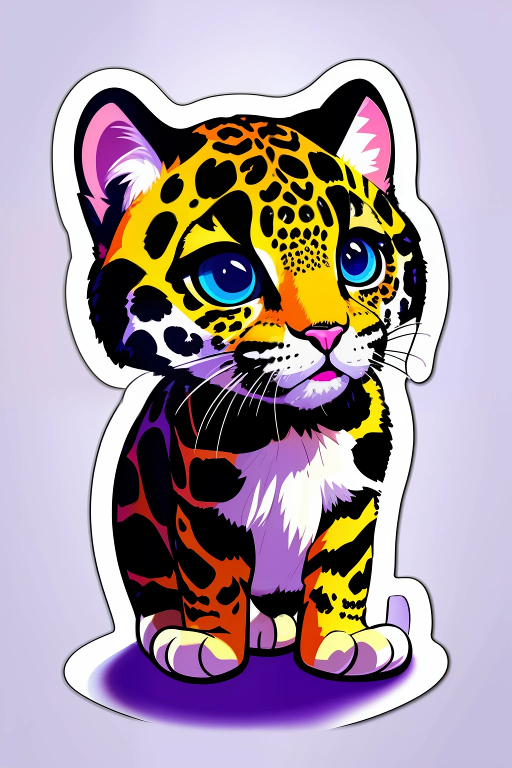 ((stickers)),white background,simple background,concept art,sots art, A cute Kawaii tiny hyper realistic  jaguar, wearing hip hop clothes,   cinematic lighting