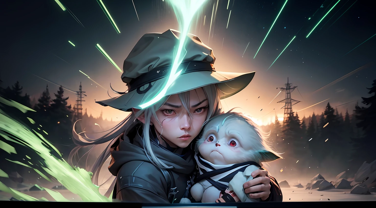 anime Yoda with long gray hair and a hat on, a character portrait inspired by Li Shida, pixiv, auto-destructive art, anime style 4 k, badass anime 8 k, portrait of yoda anime hero, ayaka genshin impact, splash art anime loli, manly anime Yoda, anime Yoda, anime moe artstyle, fierce expression 4k --auto