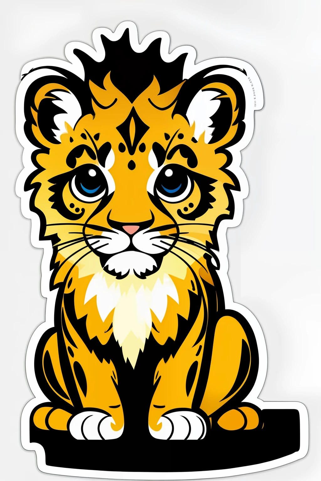((stickers)),white background,simple background,concept art,sots art, A cute Kawaii tiny hyper realistic baby lion, wearing hip hop clothes, cinematic lighting