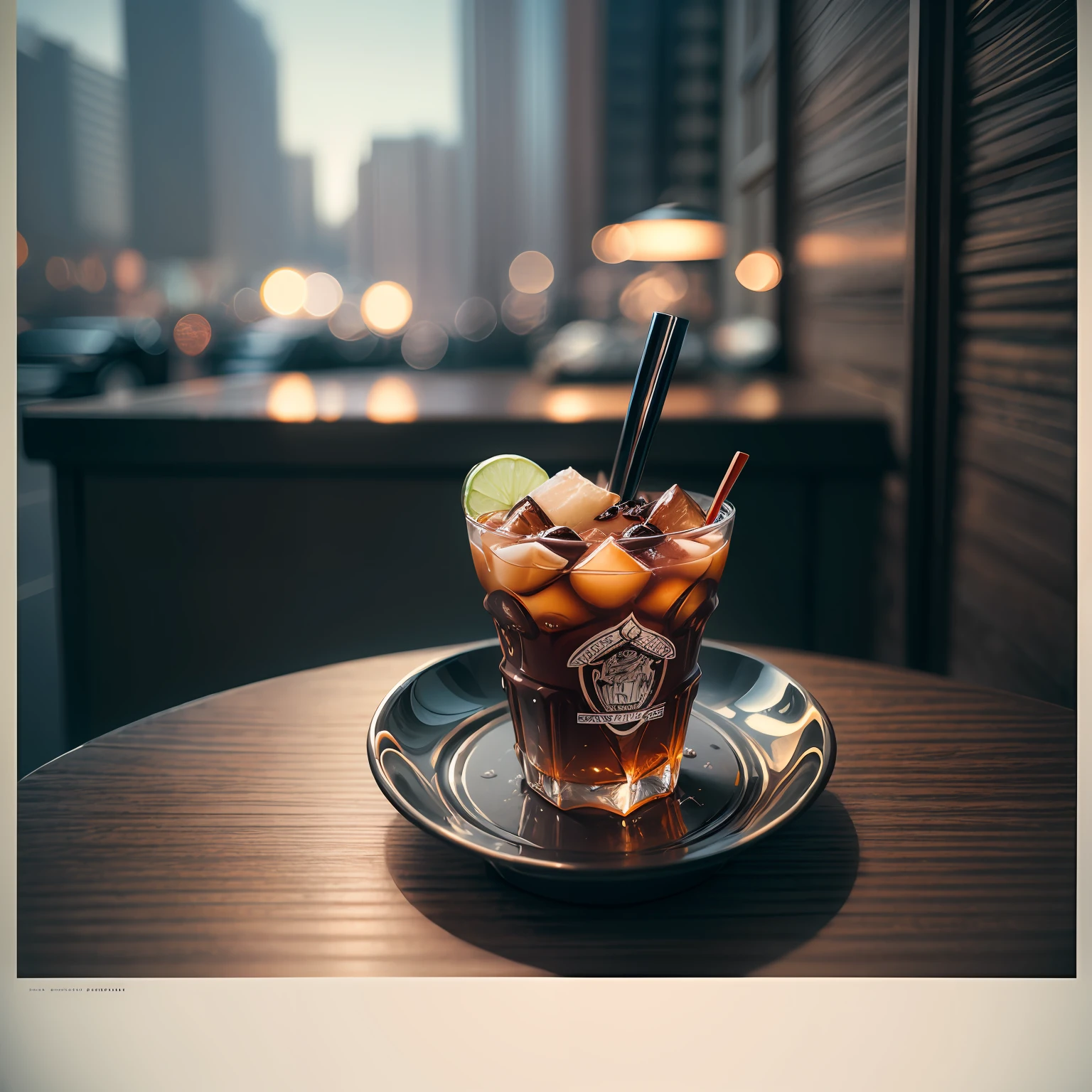 Tonalism, Conceptual art, high detail, chiaroscuro, cinematic lighting, UHD, retina, masterpiece Iced Americano advertisement