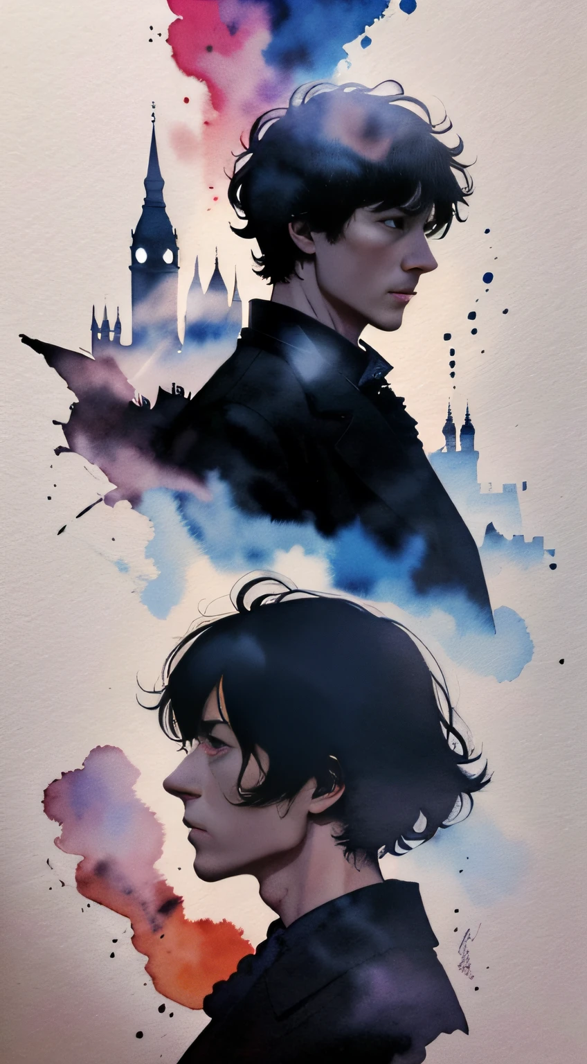 Silhouette Touch、watercolor paiting、Sherlock Holmes、Nightmare on Baker Street、London in the City of Fog