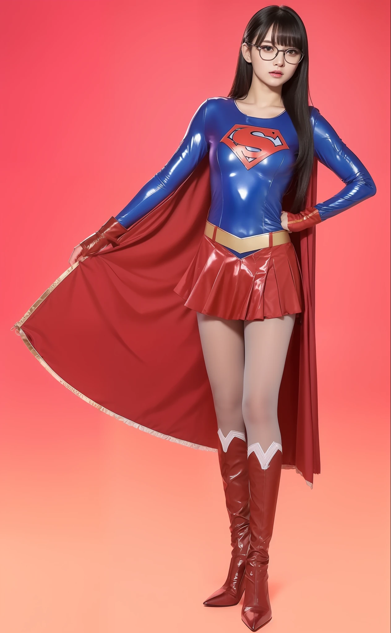 Fits body lines、Detailed muscles、rather large breasts、a beautiful detailed girl, super girl、Superheroine、Bishoujo Warrior、defeat、fight、pantyhose、Wearing glasses、Beautiful legs、Fit Costumes、extremely detailed eye and face, beatiful detailed eyes, Ridiculous, unbelievable Ridiculous, huge filesize, ultra-detailliert, hight resolution, ighly detailed, top-quality, masterpiece, illustratio, ighly detailed, nffsw, unification, 8K Picture Wallpaper, magnifica, finely detail, masterpiece, top-quality, Highly detailed ticker uniform 8K wallpaper, Light on the Face、电影灯光、16yo girl、((witheout panties))、((dynamicposes)))、(panthyhose)、(Black pantyhose)、((top-quality、8K、masterpiece:1.3))、sharp:1.2、Perfect Body Beauty:1.4、Slim abs:1.2、