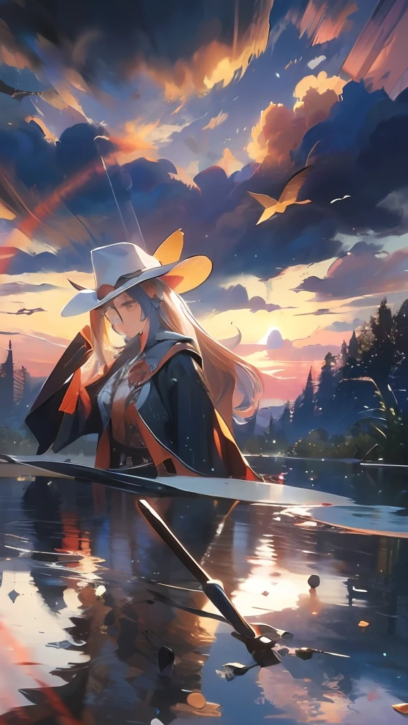 (masterpiece, best quality:1.4), cowboy shot, looking at viewer, sunlight, cloudy sky,