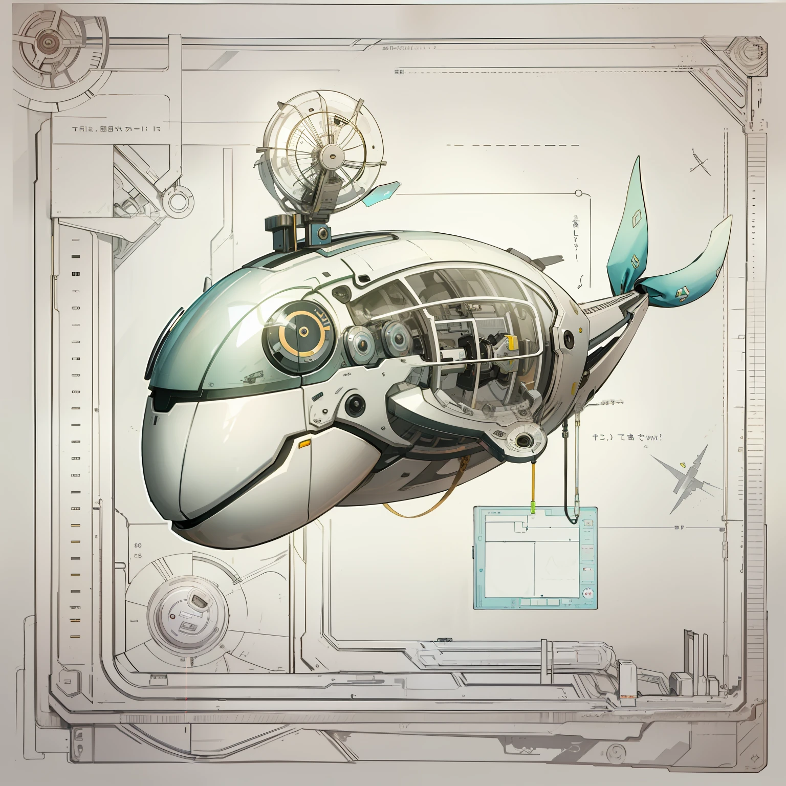 Q version,quadratic element,A cute mechanical whale,Background with:white colors,best qualtiy