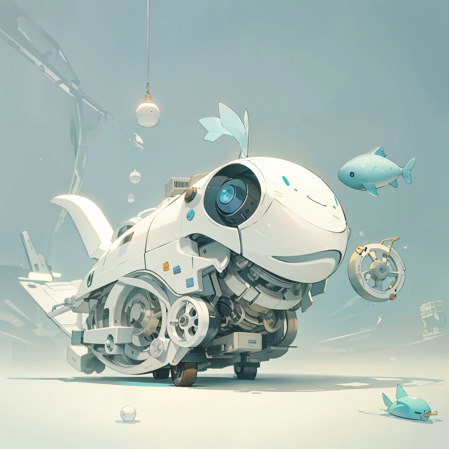Q version，quadratic element，A cute mechanical whale，Background with：white colors，best qualtiy