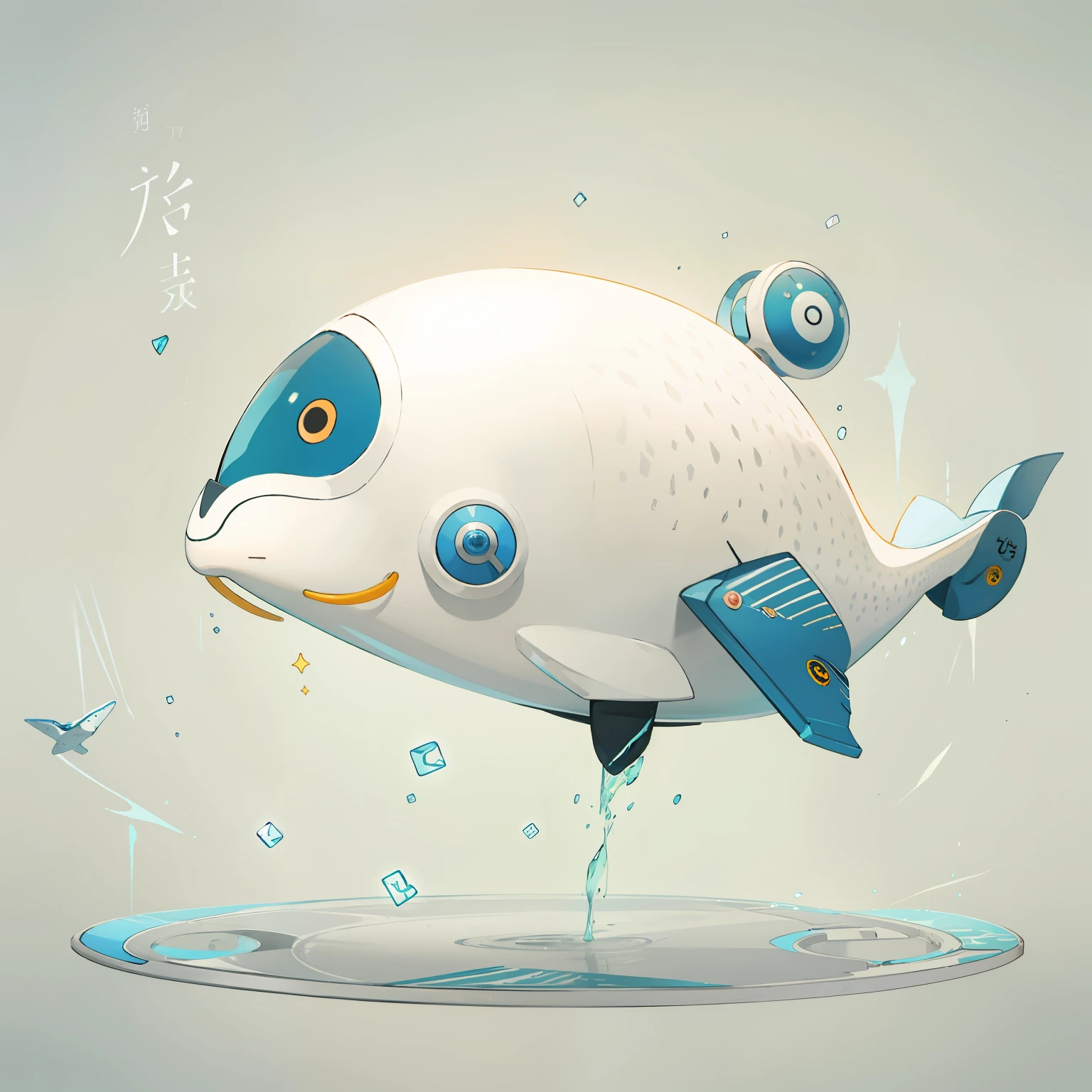 Q version，quadratic element，A cute mechanical whale，Background with：white colors，best qualtiy