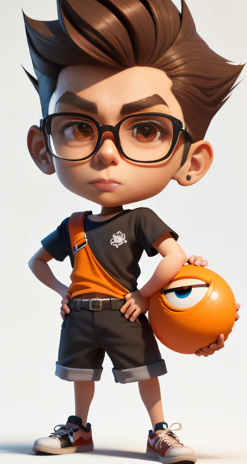 Cartoon Boy,(heads:2),(coll:0.4),(small thighs:0.11), Small oranges,cropped legs, small thighs, Big-toed shoes,(shoe:1.3),big headed, brown hair, (The eye:1.3),Big eyes, large glasses, toon render keyshot, 3d character, 3 d character, stylized character, 3 d character render, promotional render, character render, 3 d render stylized, Stylized 3 D, stylized 3d render, an animated character, official character illustration, 3D characters, 2 d render