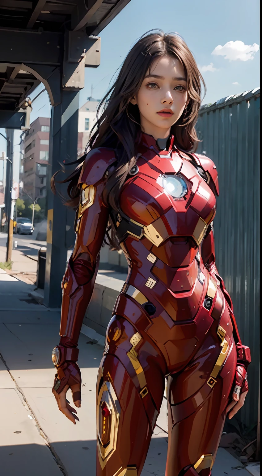 (1girl:1.3), solo,__body-parts__, official art, unity 8k wallpaper, ultra detailed, beautiful and aesthetic, beautiful, masterpiece, best quality, RAW, masterpiece, super fine photo,, best quality, super high Resolution, photorealistic, sunlight, full body portrait, stunningly beautiful,, dynamic pose, delicate face, vibrant eyes, (side view), she is wearing a futuristic Iron Man mech, red and gold, Highly detailed abandoned warehouse background, detailed face, detailed complex busy background, messy, gorgeous, milky, high detailed skin, realistic skin details, visible pores, sharp focus, volumetric fog, 8k uhd, dslr camera, High quality, film grain, fair skin, photorealism, lomography, sprawling metropolis in a futuristic dystopia, view from below, translucent